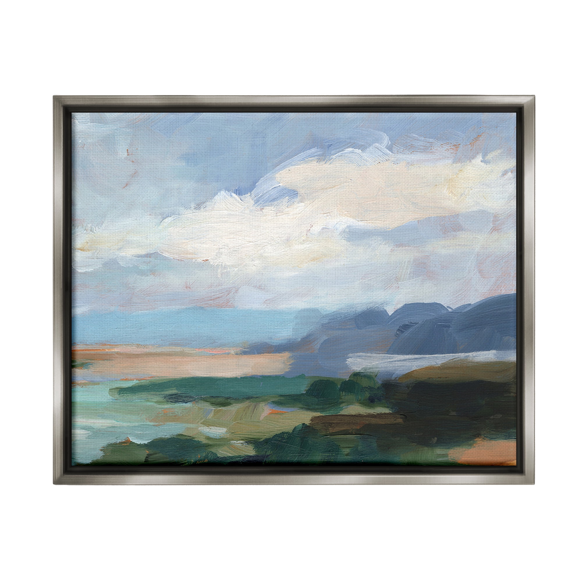 Stupell Industries Traditional Cloudy Beach Landscape Painting Gray Floater Framed Canvas Art Print Wall Art, 21 x 17