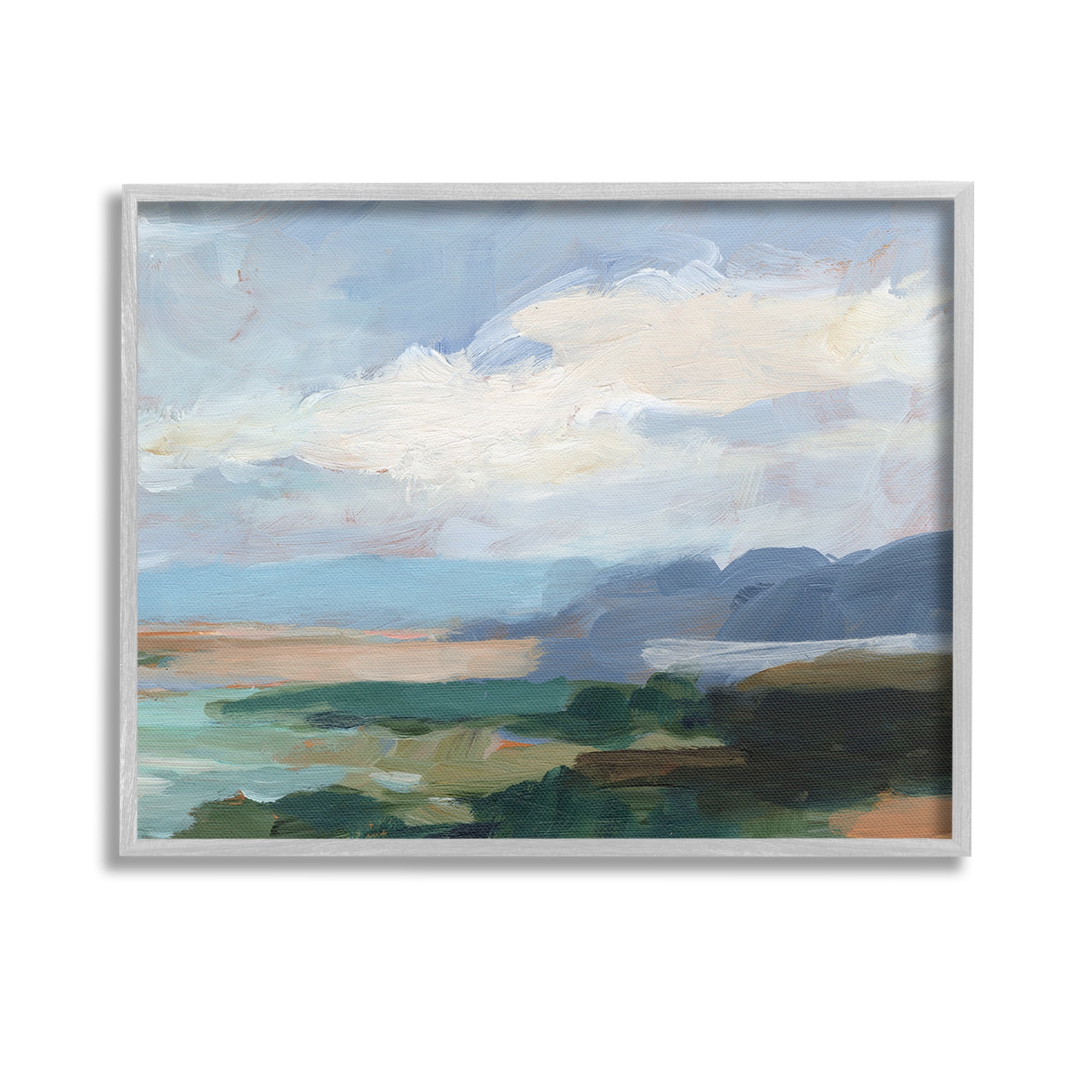 Stupell Industries Traditional Cloudy Beach Landscape Painting Gray Framed Art Print Wall Art, 14 x 11