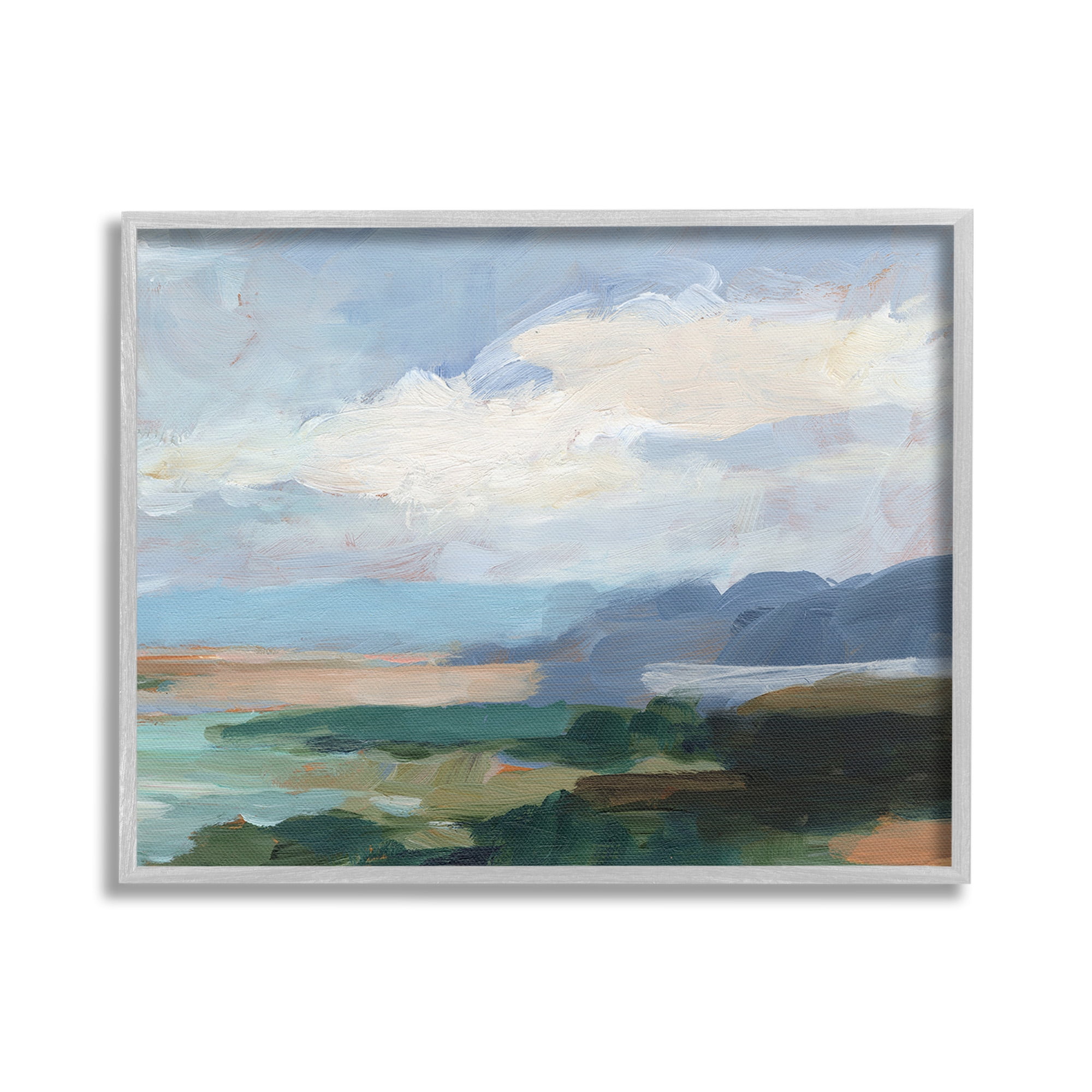Stupell Industries Traditional Cloudy Beach Landscape Painting Gray Framed Art Print Wall Art, 30 x 24