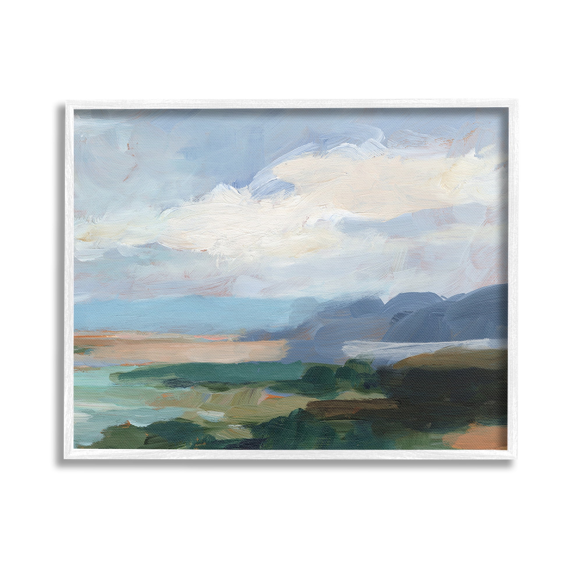 Stupell Industries Traditional Cloudy Beach Landscape Painting White Framed Art Print Wall Art, 14 x 11