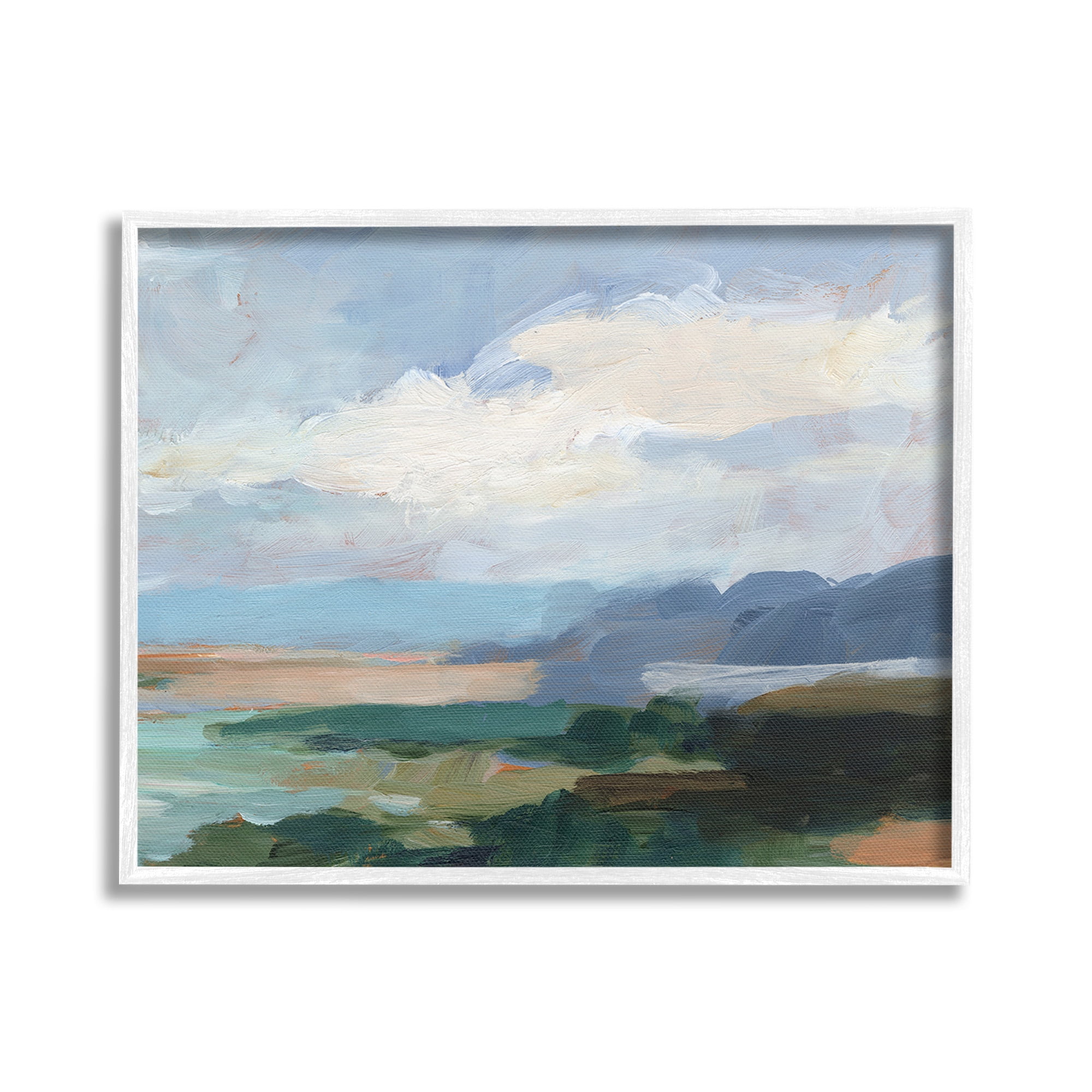 Stupell Industries Traditional Cloudy Beach Landscape Painting White Framed Art Print Wall Art, 20 x 16