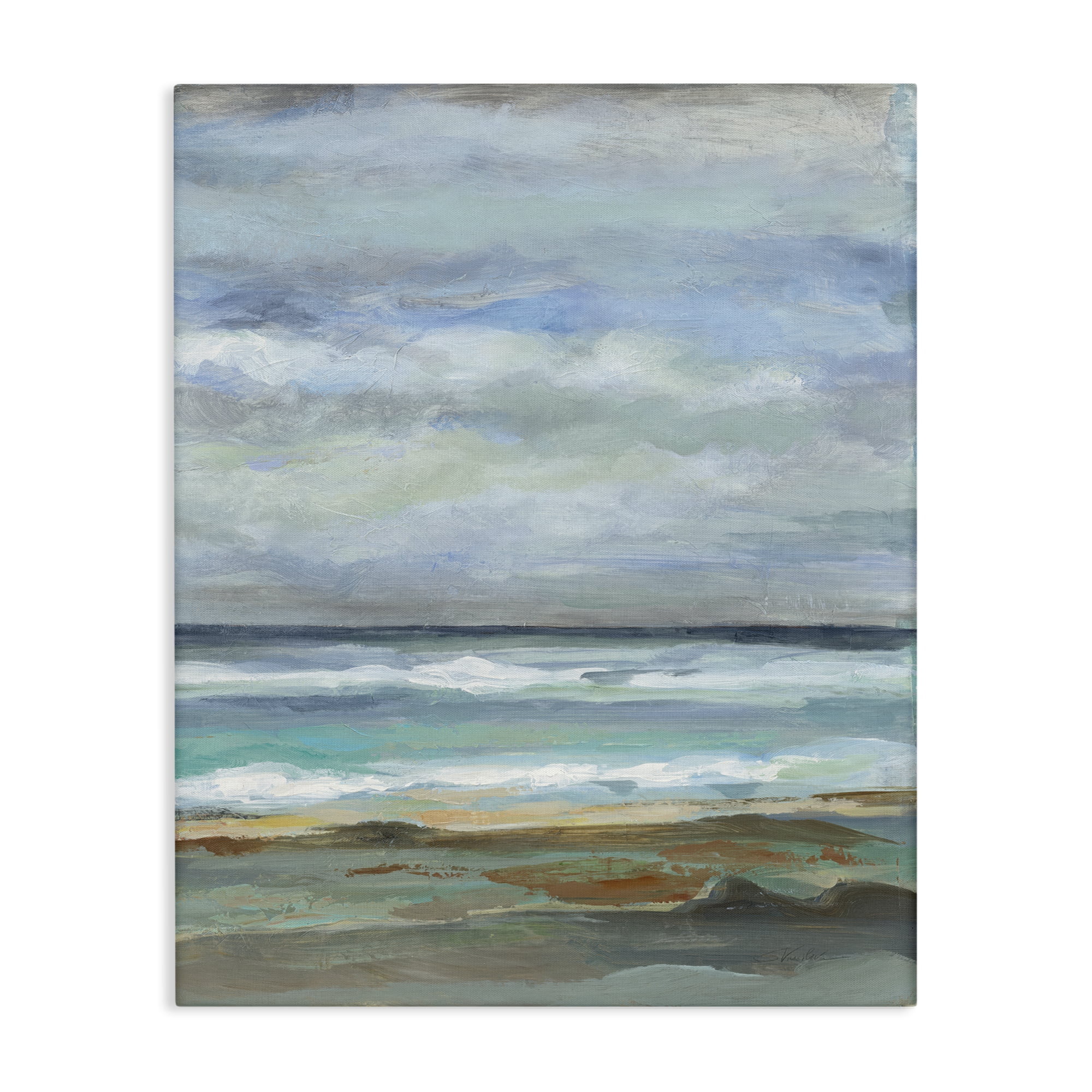 Stupell Industries Traditional Cloudy Seashore Nautical & Beach Painting Wrapped Canvas Art Print Wall Art, 16 x 20
