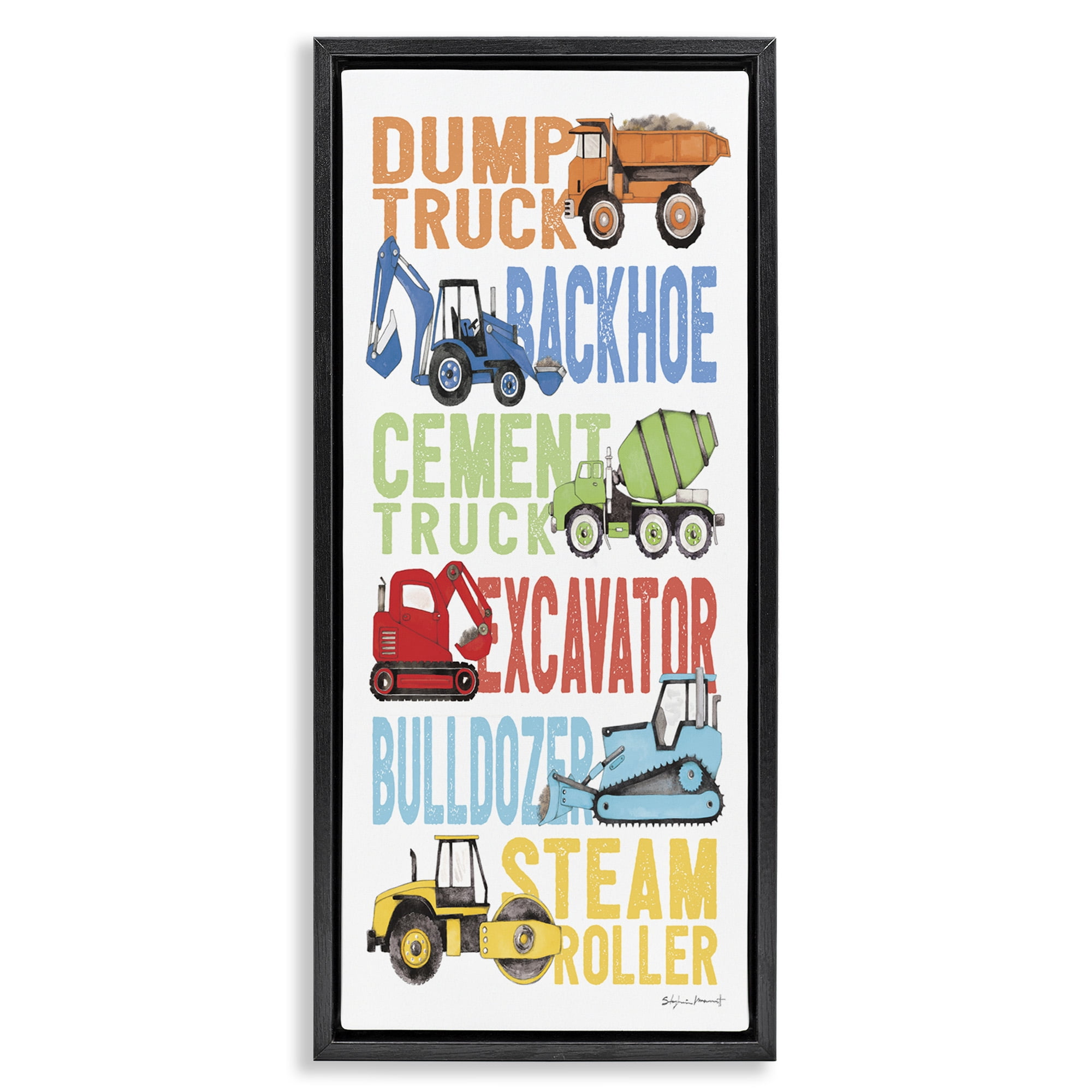 Stupell Industries Traditional Construction Vehicles Art for Kids Painting Black Floater Framed Canvas Art Print Wall Art, 11 x 25