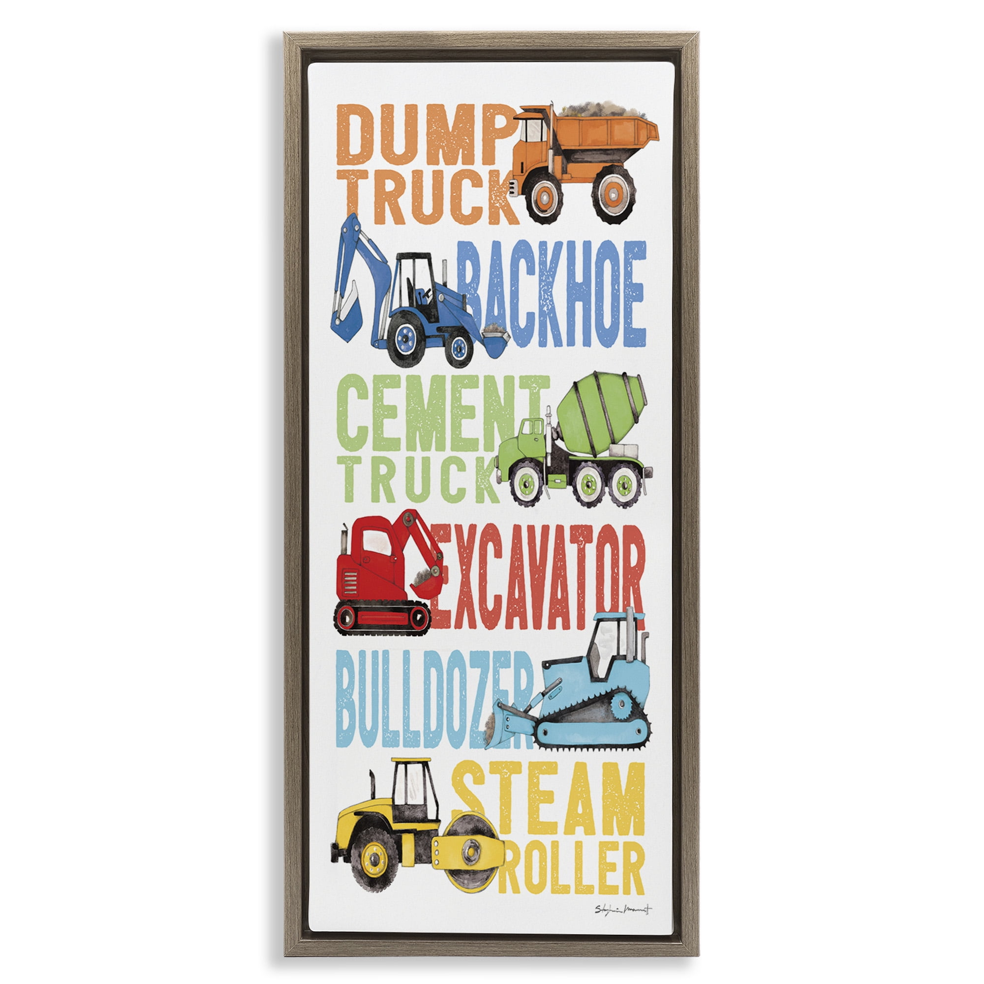Stupell Industries Traditional Construction Vehicles Art for Kids Painting Brown Floater Framed Canvas Art Print Wall Art, 11 x 25