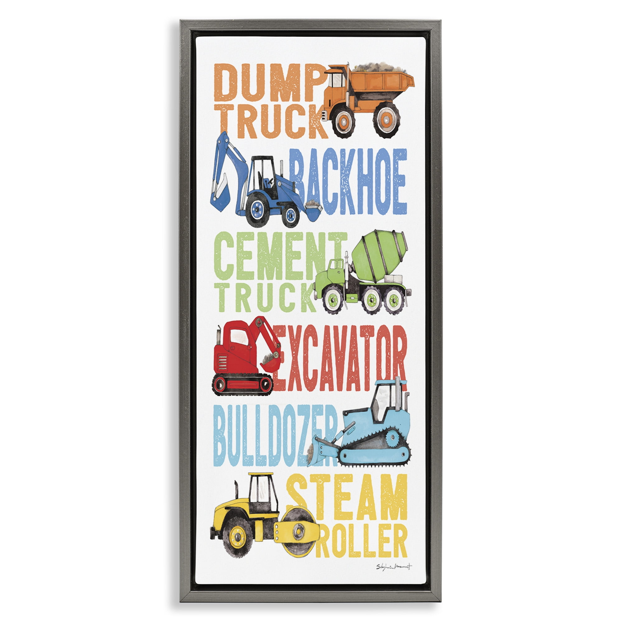 Stupell Industries Traditional Construction Vehicles Art for Kids Painting Gray Floater Framed Canvas Art Print Wall Art, 15 x 31