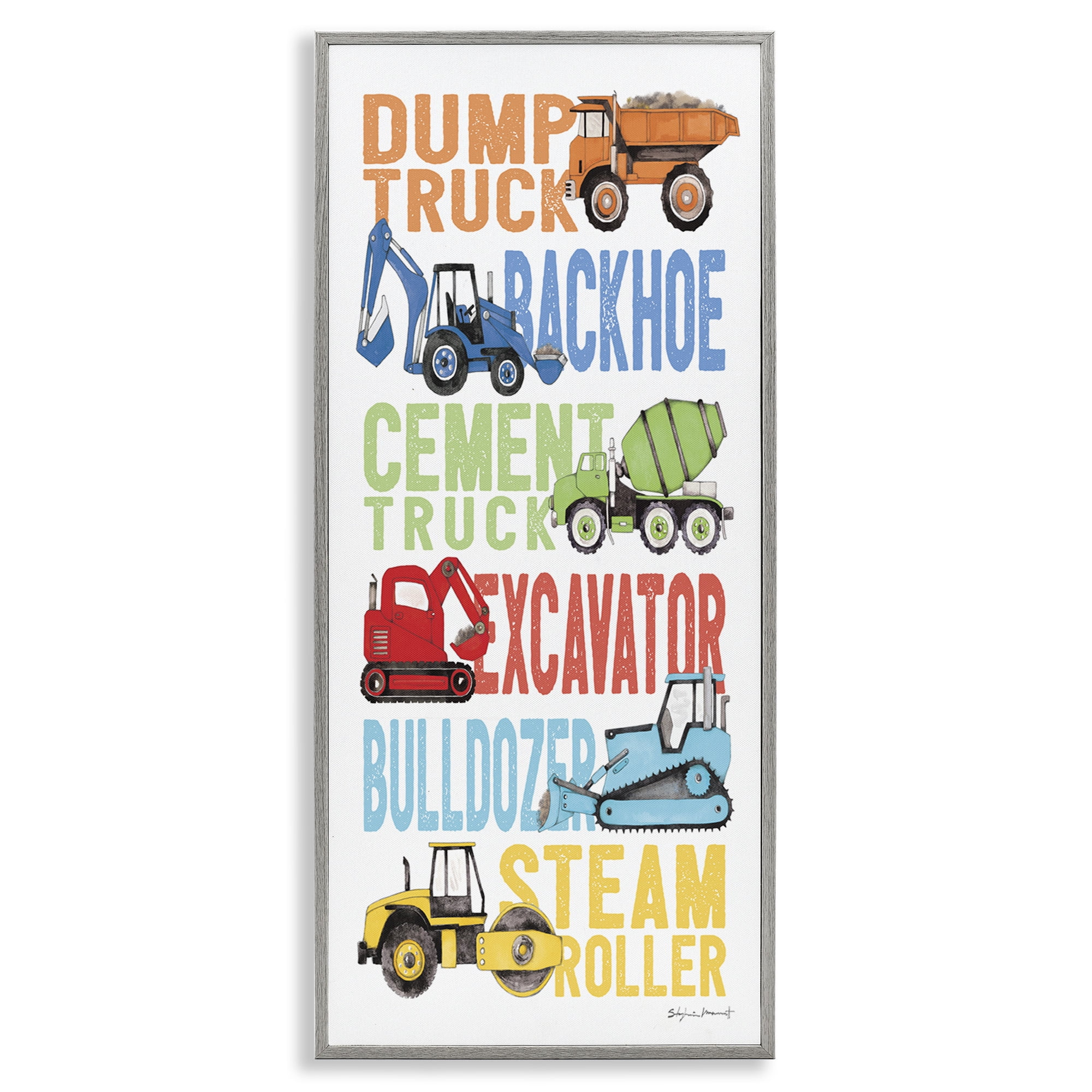 Stupell Industries Traditional Construction Vehicles Art for Kids Painting Gray Framed Art Print Wall Art, 13 x 30