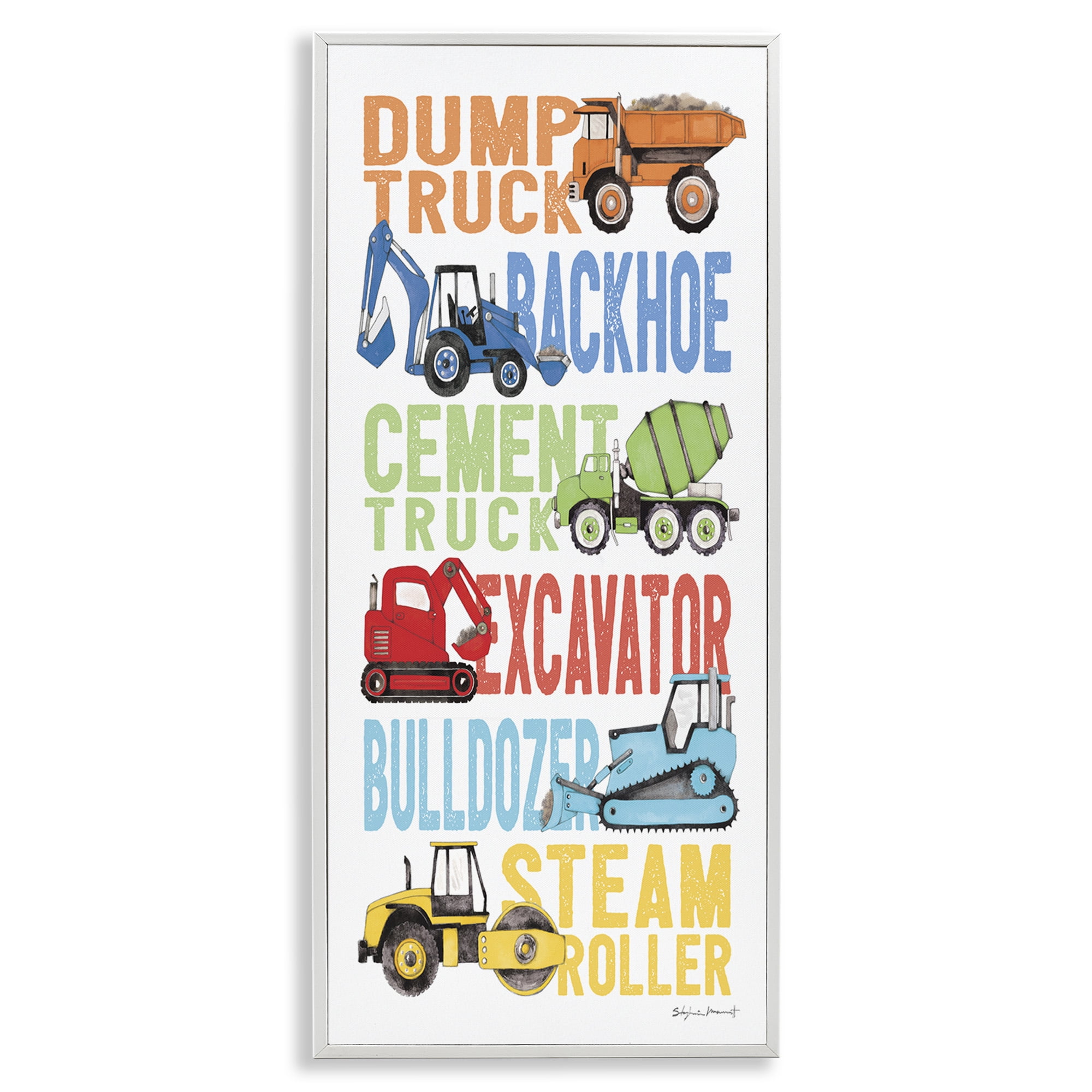 Stupell Industries Traditional Construction Vehicles Art for Kids Painting White Framed Art Print Wall Art, 10 x 24