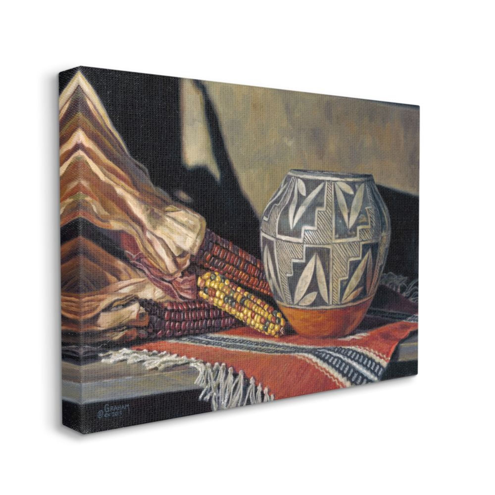 Traditional Corn Harvest Native Pottery Still-Life Canvas Art, 16" x 20"