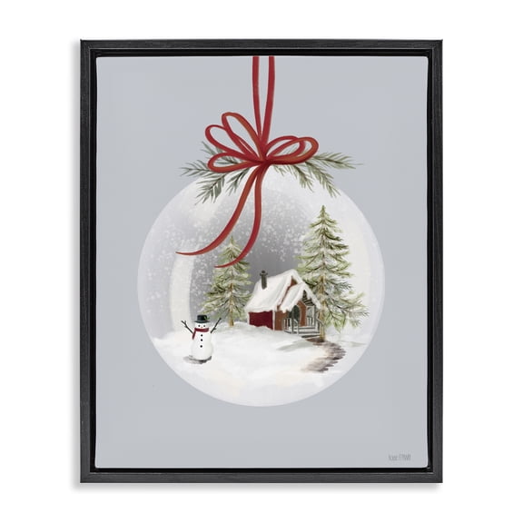 Stupell Industries Traditional Cottage Scene Snowglobe Black Floating Frame Canvas Art, 25 x 31, by House Fenway