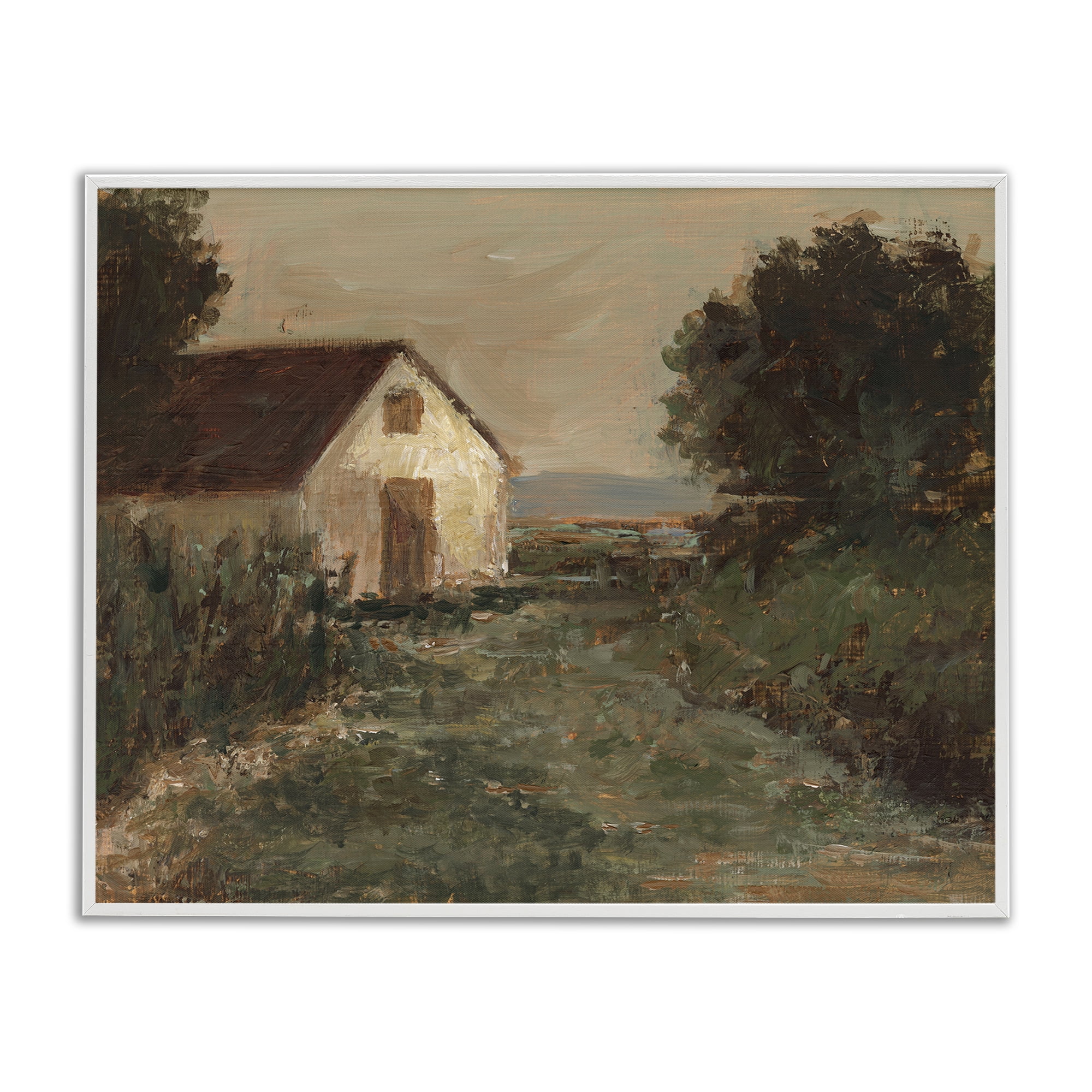 Stupell Industries Traditional Cottage by Sea Landscape & Nature Painting White Framed Art Print Wall Art, 30 x 24