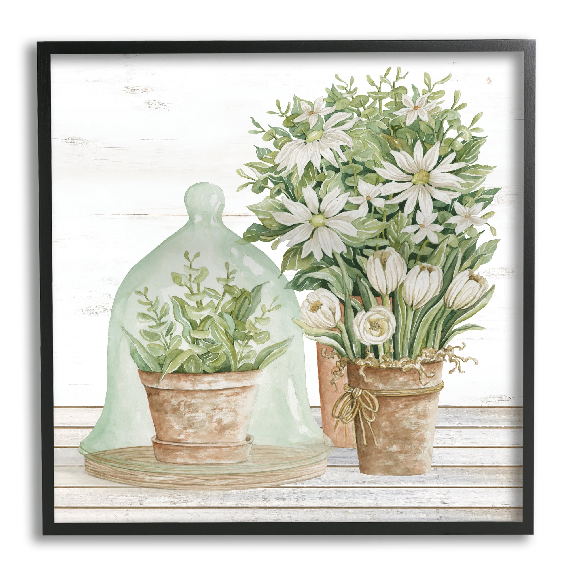 Stupell Industries Traditional Country Floral Tabletop Still Life Plant Cloche, 12 x 12, Design by Cindy Jacobs