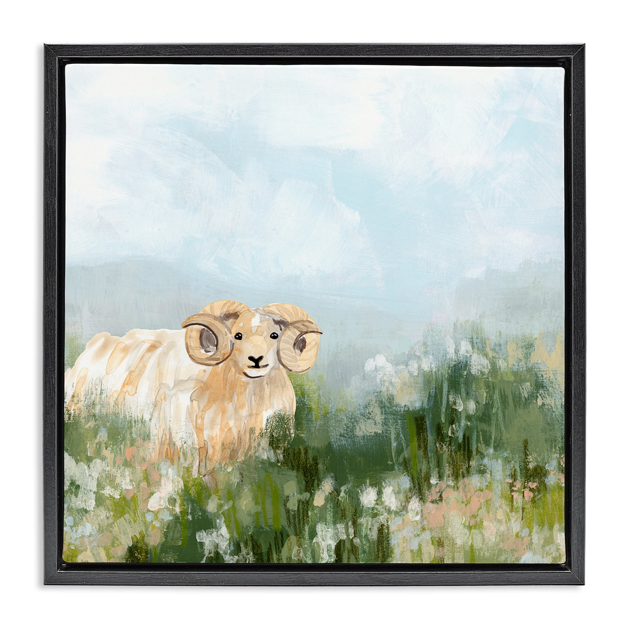 Stupell Industries Traditional Country Goat Animals & Insects Painting Black Floater Framed Canvas Art Print Wall Art, 18 x 18