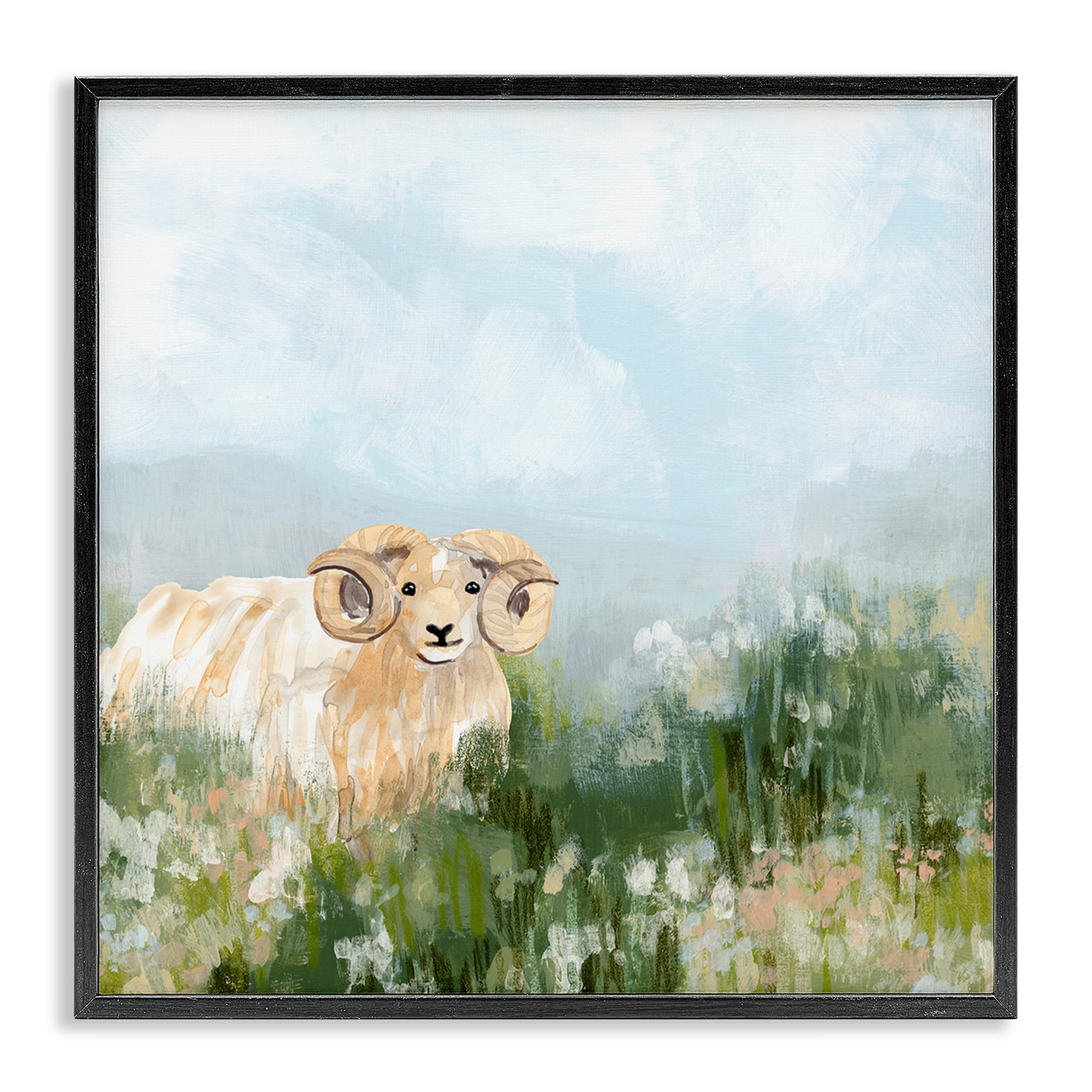 Stupell Industries Traditional Country Goat Animals & Insects Painting Black Framed Art Print Wall Art, 24 x 24