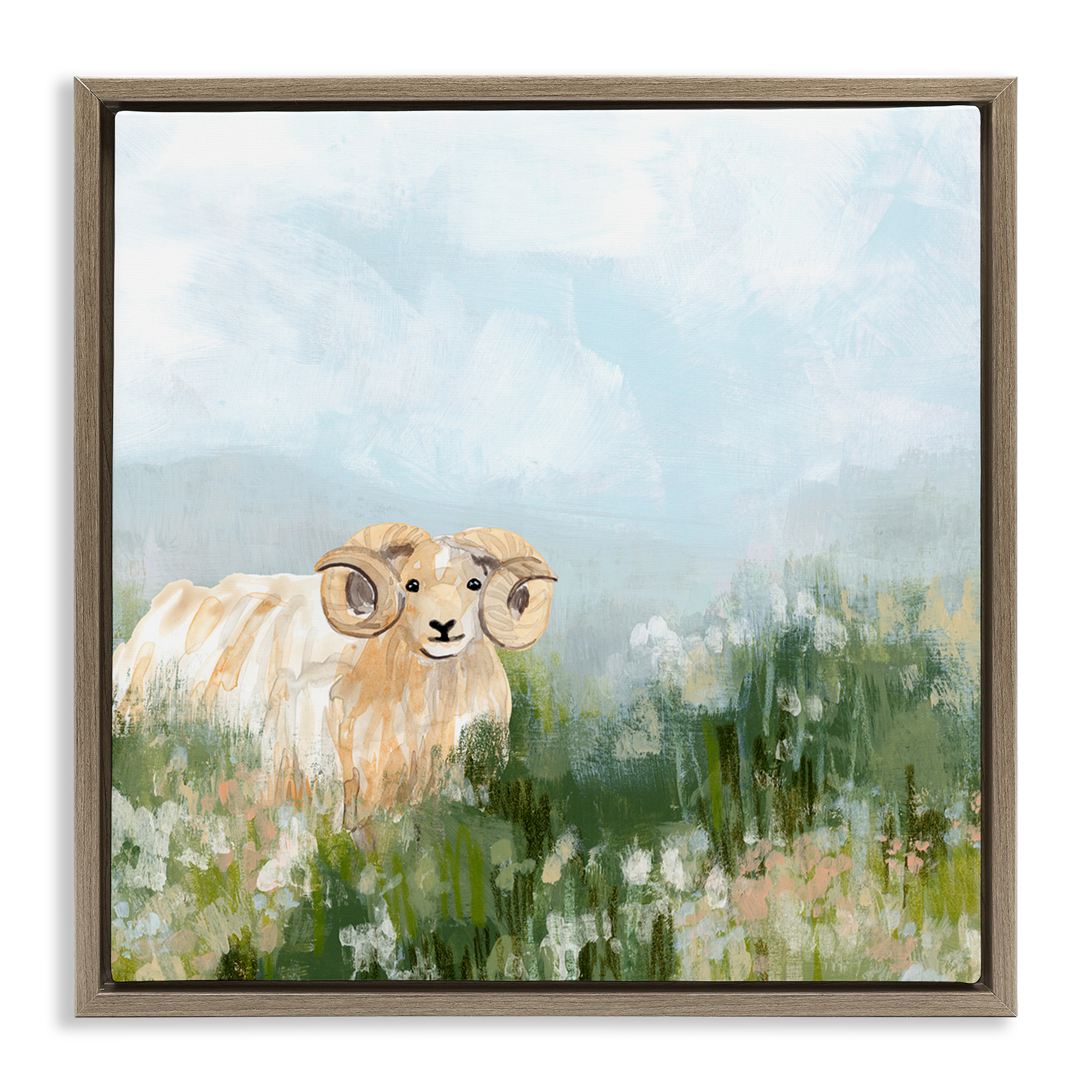 Stupell Industries Traditional Country Goat Animals & Insects Painting Brown Floater Framed Canvas Art Print Wall Art, 18 x 18