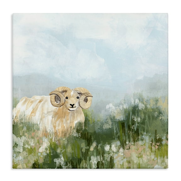 Stupell Industries Traditional Country Goat Animals & Insects Painting Gallery Wrapped Canvas Art Print Wall Art, 17 x 17