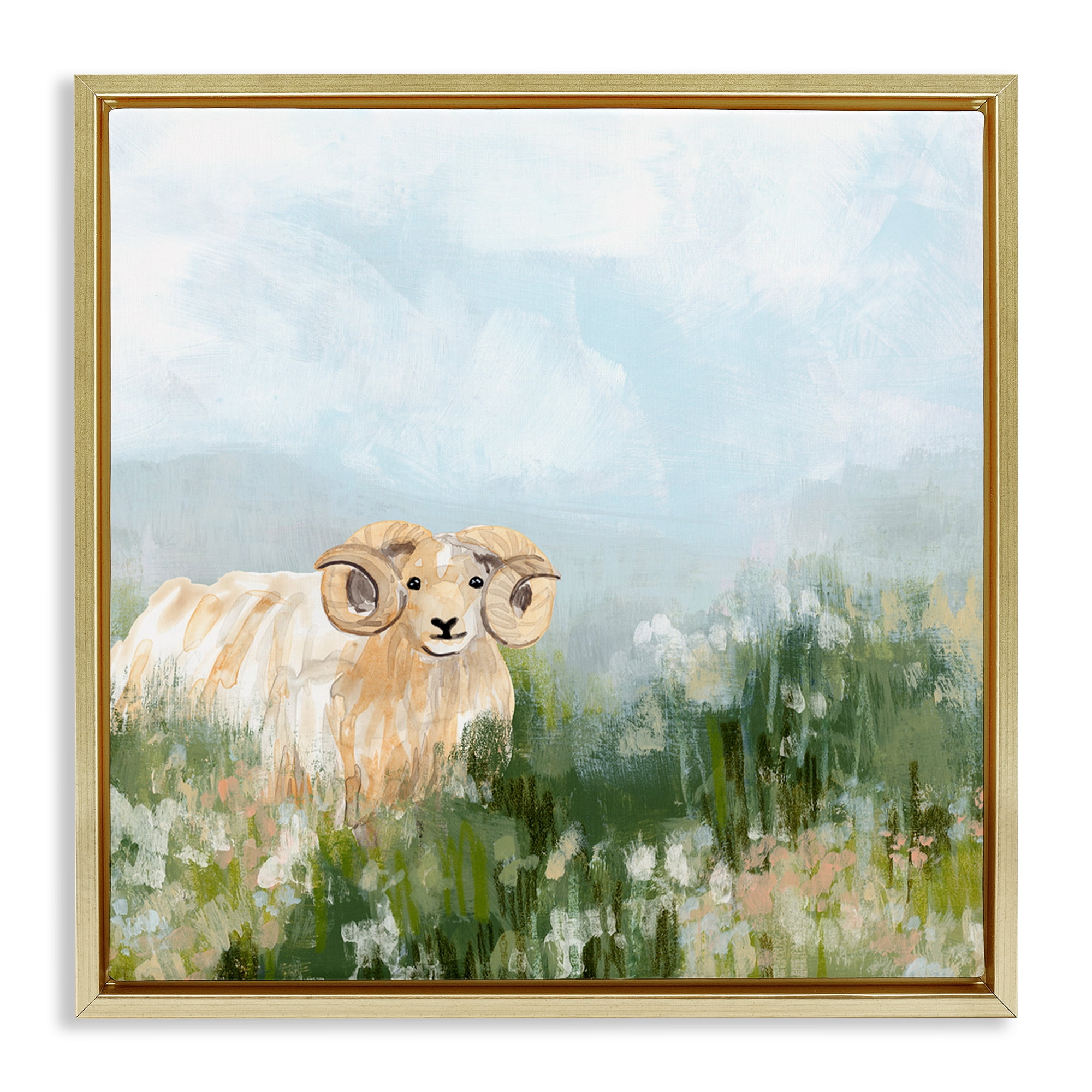 Stupell Industries Traditional Country Goat Animals & Insects Painting Gold Floater Framed Canvas Art Print Wall Art, 25 x 25