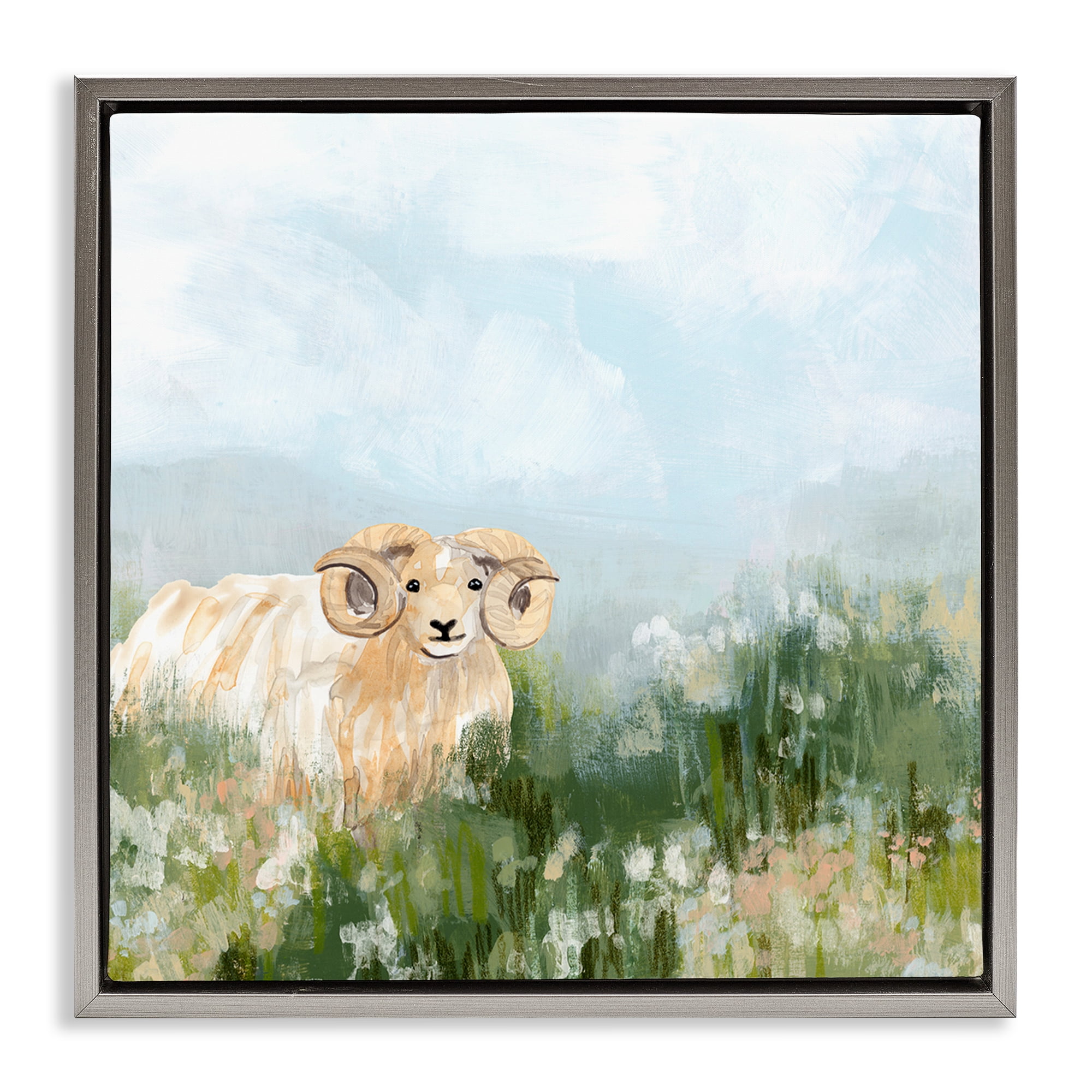 Stupell Industries Traditional Country Goat Animals & Insects Painting Gray Floater Framed Canvas Art Print Wall Art, 18 x 18