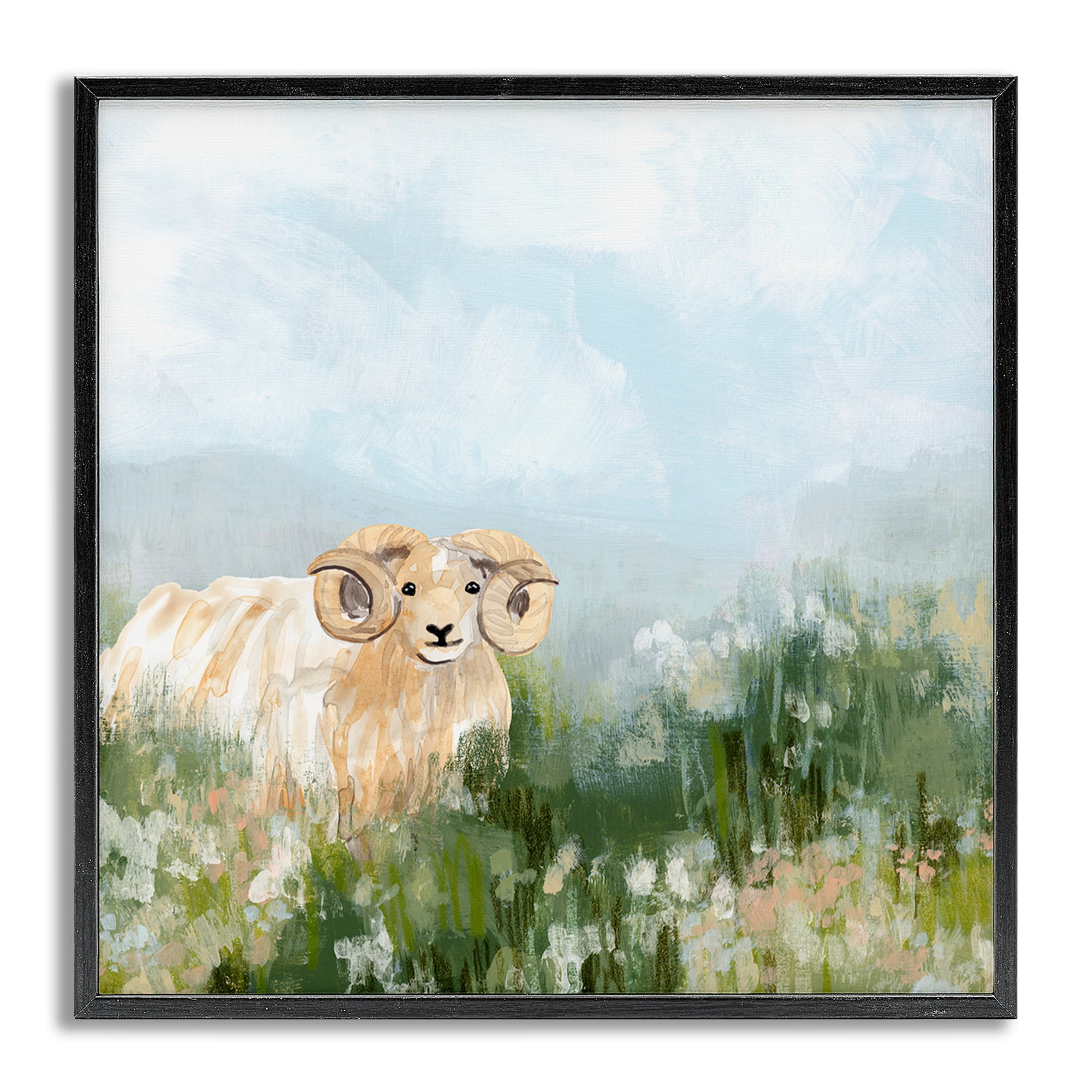 Stupell Industries Traditional Country Goat Animals & Insects Painting Gray Framed Art Print Wall Art, 24 x 24
