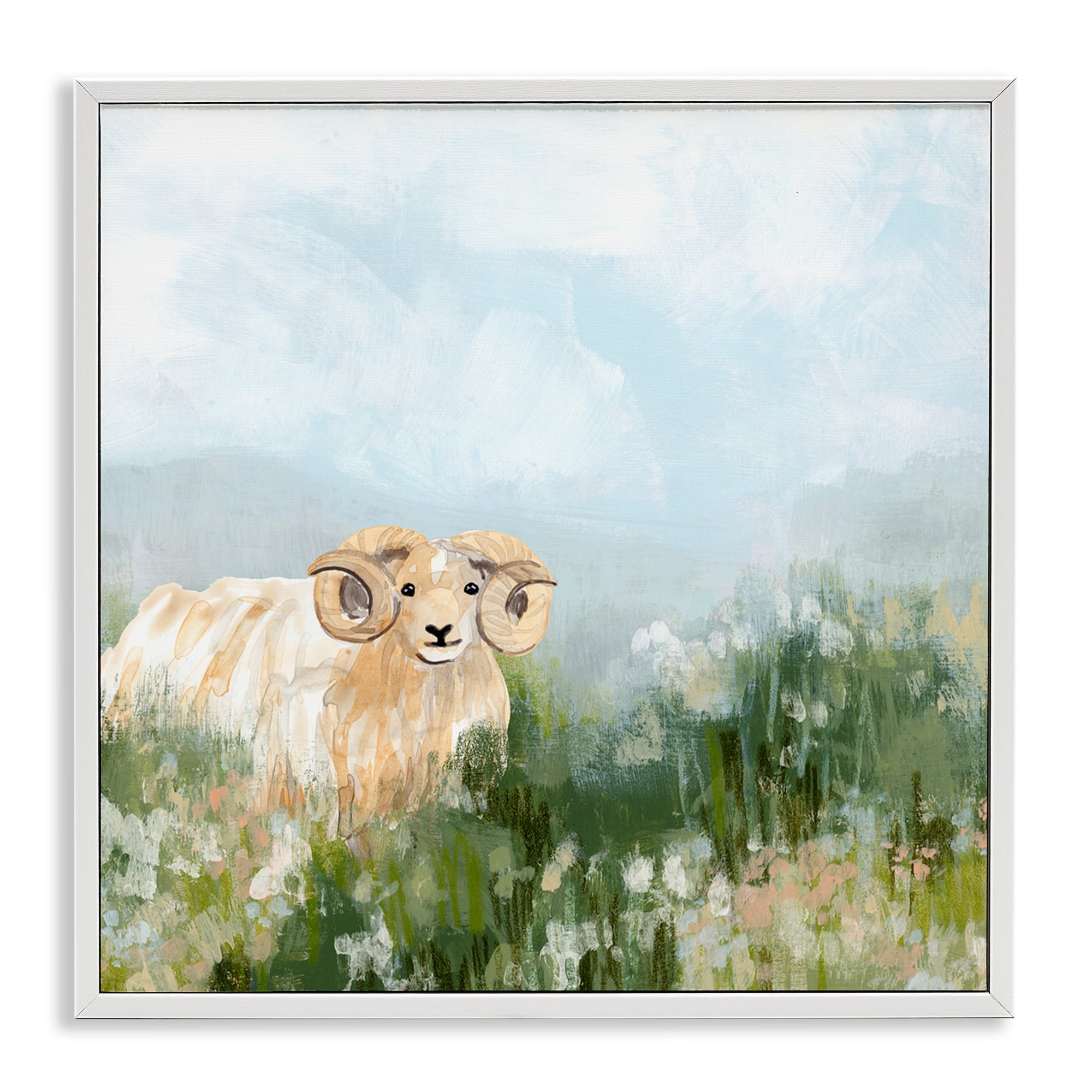 Stupell Industries Traditional Country Goat Animals & Insects Painting White Framed Art Print Wall Art, 24 x 24