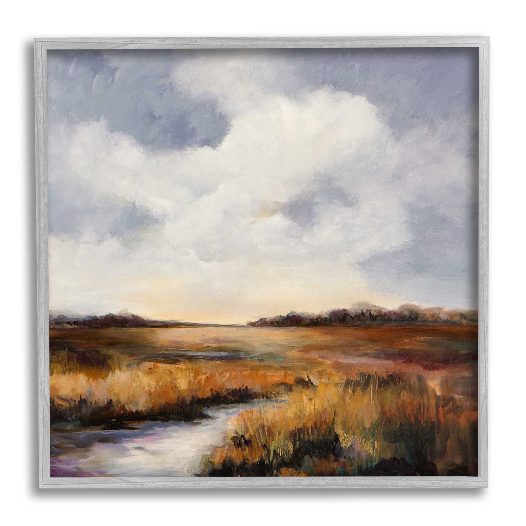 Stupell Industries Traditional Country Landscape Landscape Painting Gray Framed Art Print Wall Art, 24 x 24