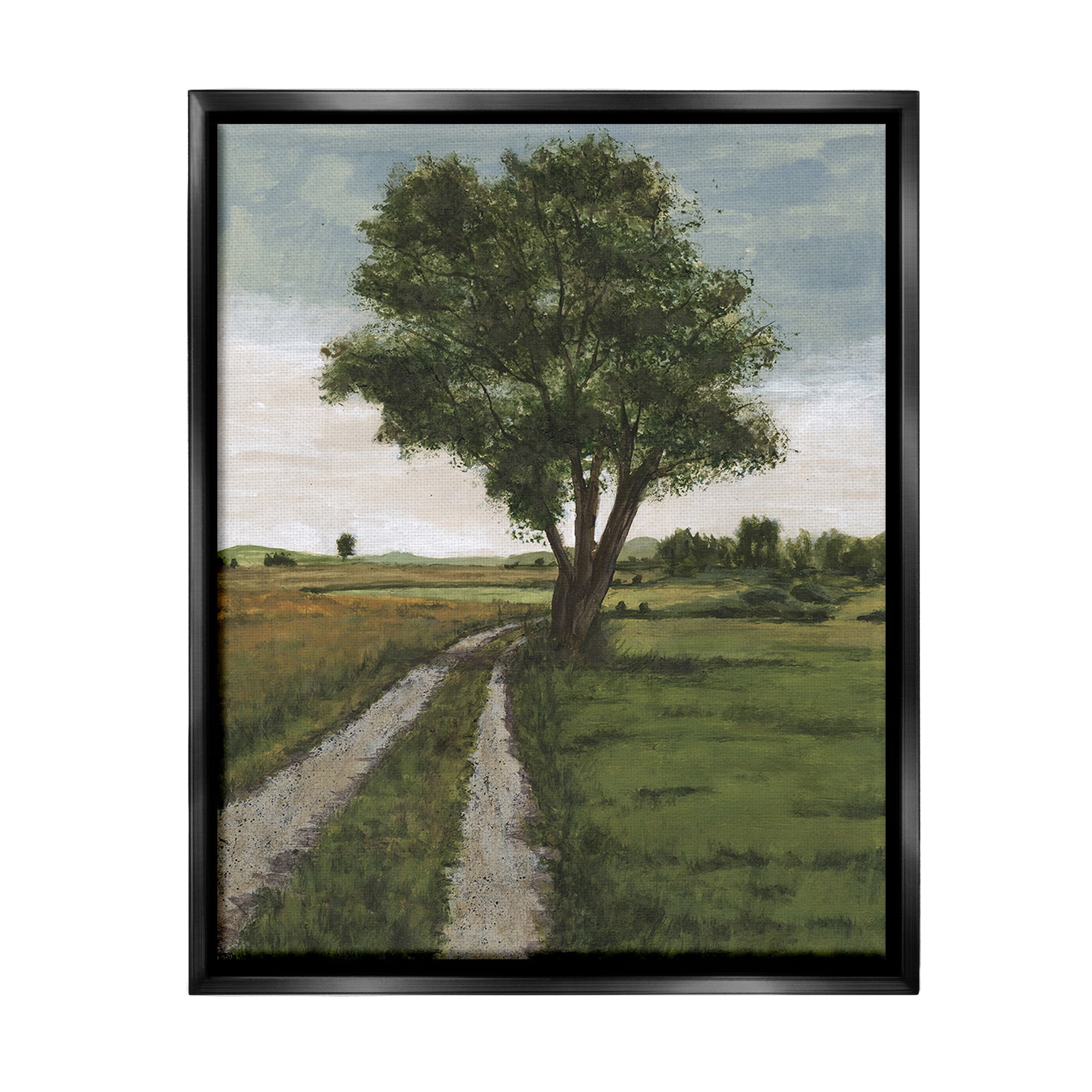 Stupell Industries Traditional Country Road Landscape Painting Black Floater Framed Canvas Art Print Wall Art, 17 x 21