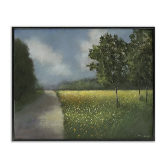 Stupell Industries Traditional Country Road Landscape Painting Black Framed Art Print Wall Art, 14 x 11