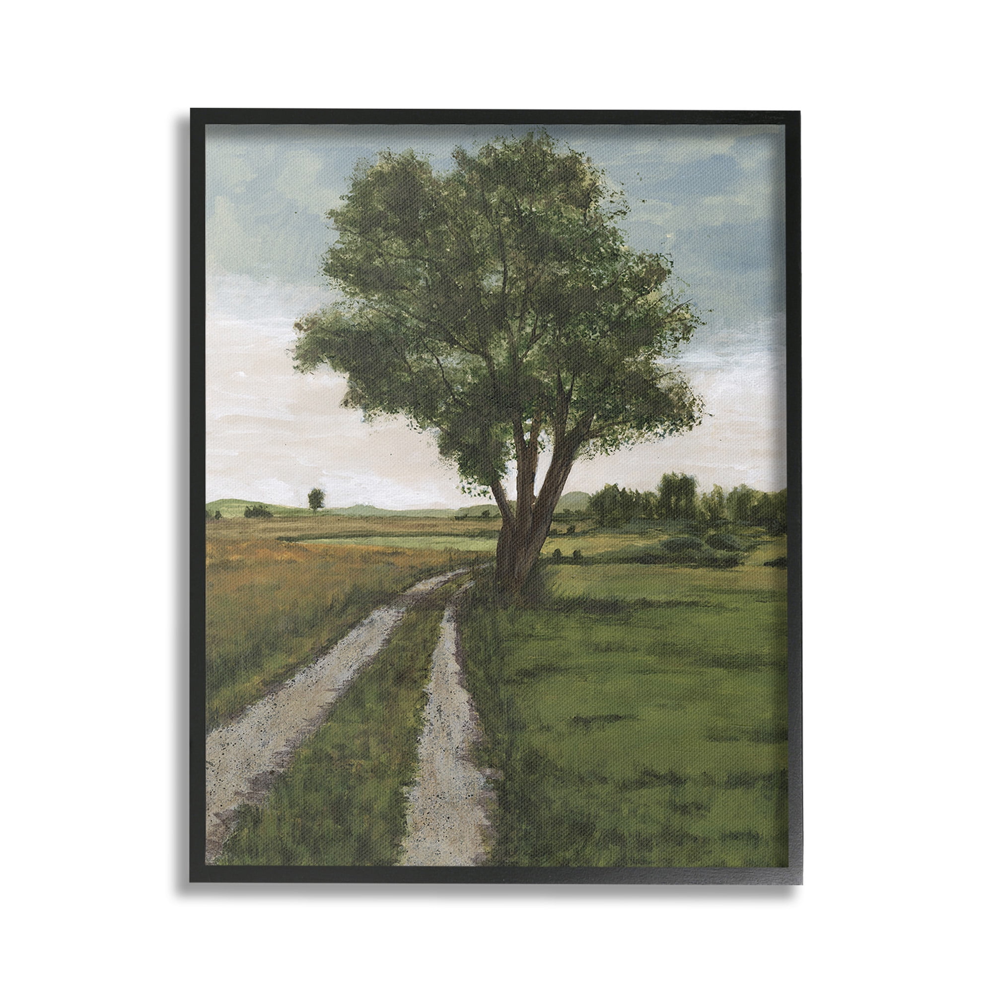 Stupell Industries Traditional Country Road Landscape Painting Black Framed Art Print Wall Art, 16 x 20