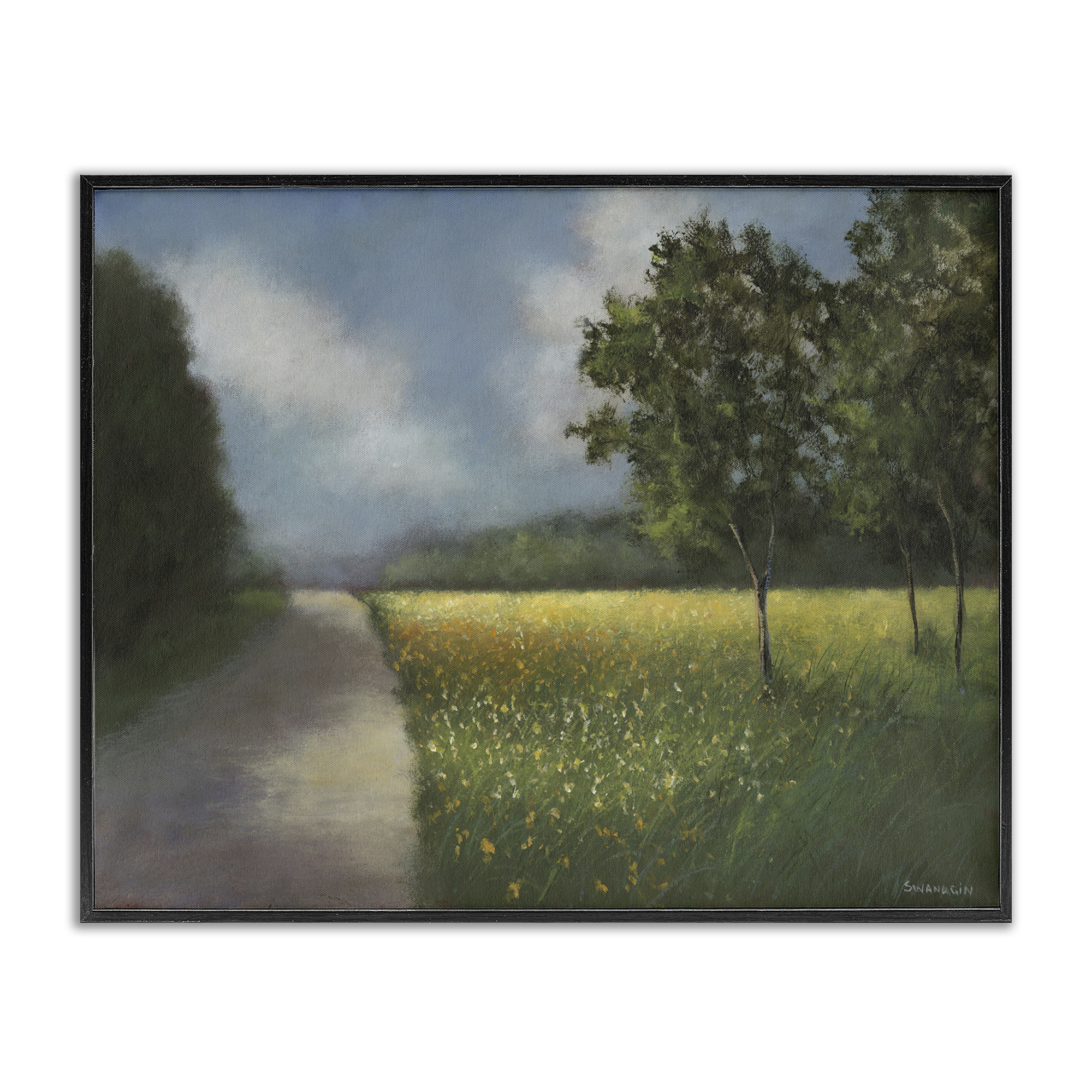 Stupell Industries Traditional Country Road Landscape Painting Black Framed Art Print Wall Art, 20 x 16