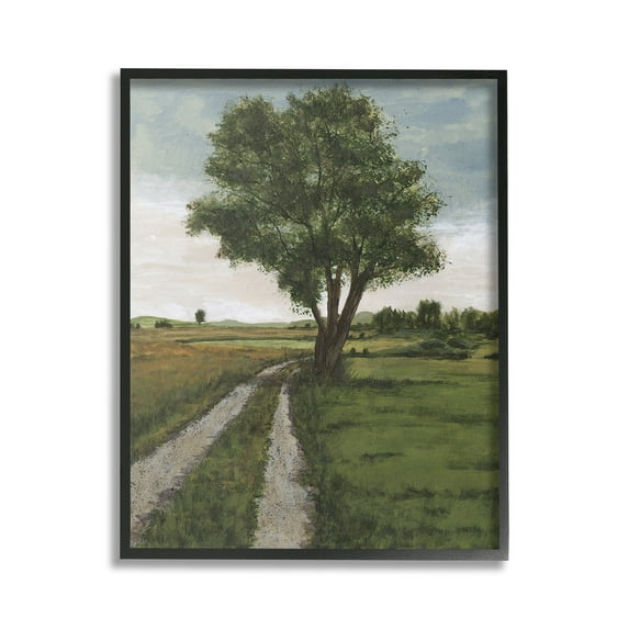 Stupell Industries Traditional Country Road Landscape Painting Black Framed Art Print Wall Art, 24 x 30