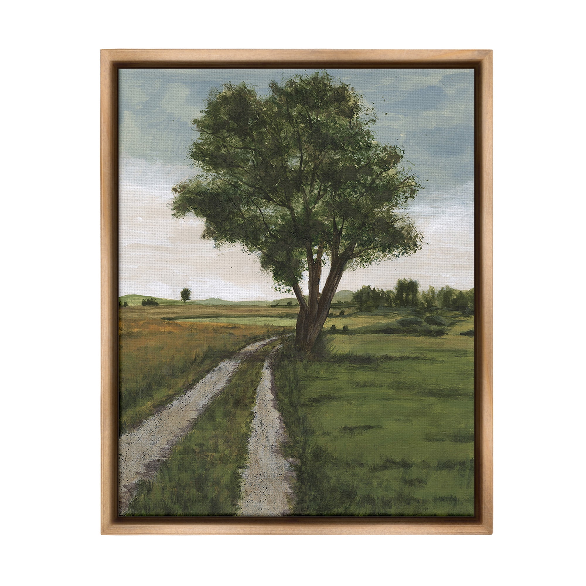 Stupell Industries Traditional Country Road Landscape Painting Brown Floater Framed Canvas Art Print Wall Art, 17 x 21