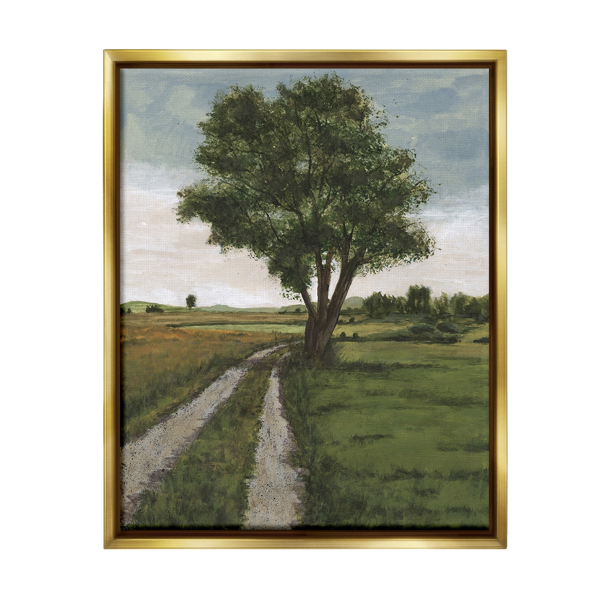 Stupell Industries Traditional Country Road Landscape Painting Gold Floater Framed Canvas Art Print Wall Art, 25 x 31