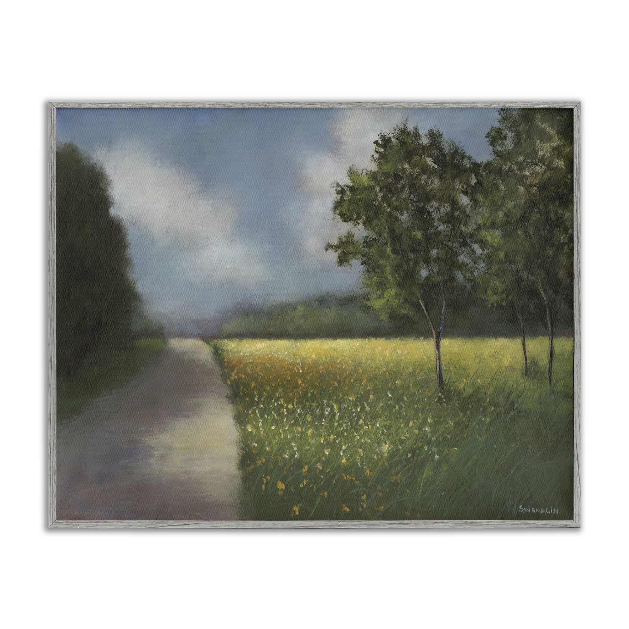 Stupell Industries Traditional Country Road Landscape Painting Gray Framed Art Print Wall Art, 30 x 24