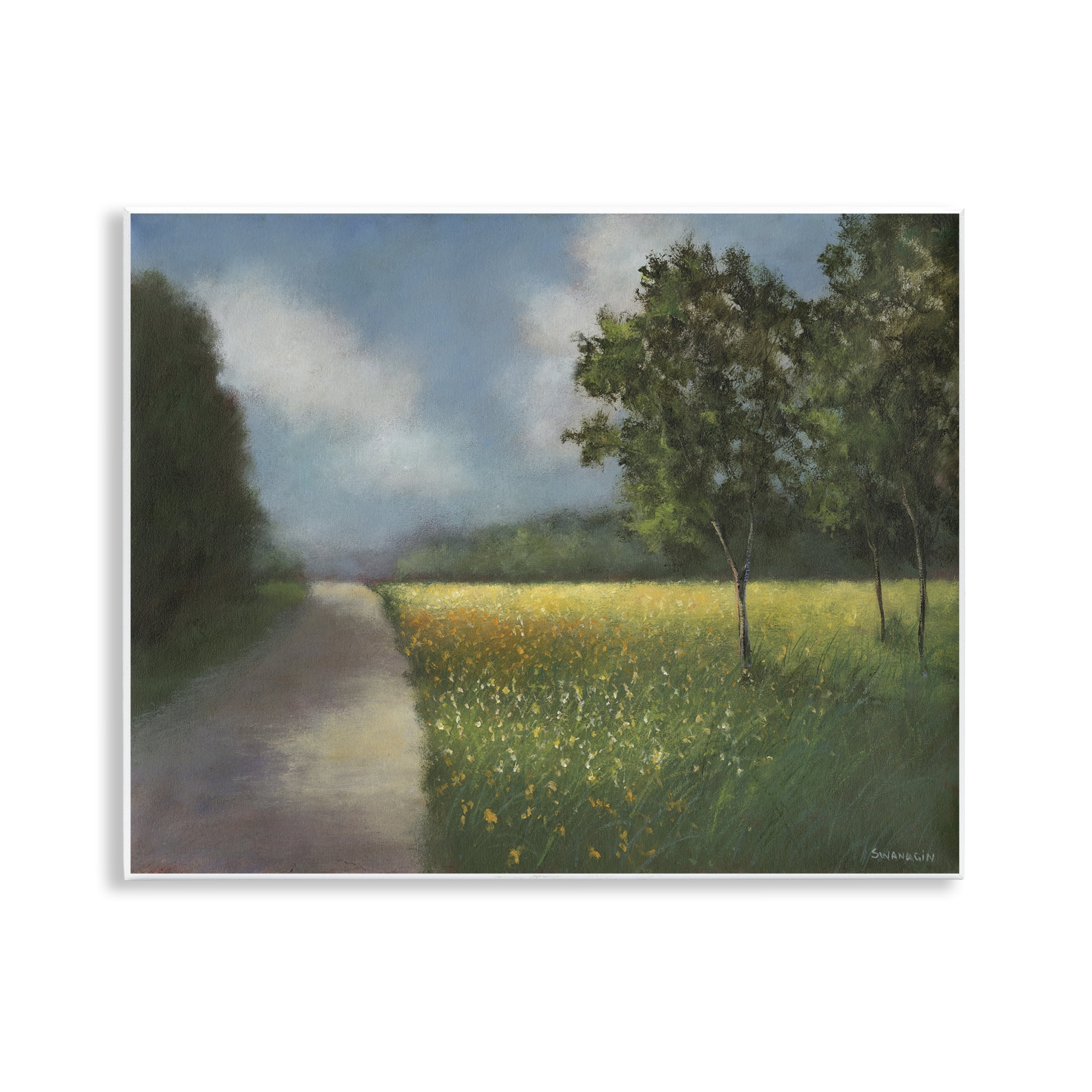 Stupell Industries Traditional Country Road Landscape Painting Unframed Art Print Wall Art, 14 x 11
