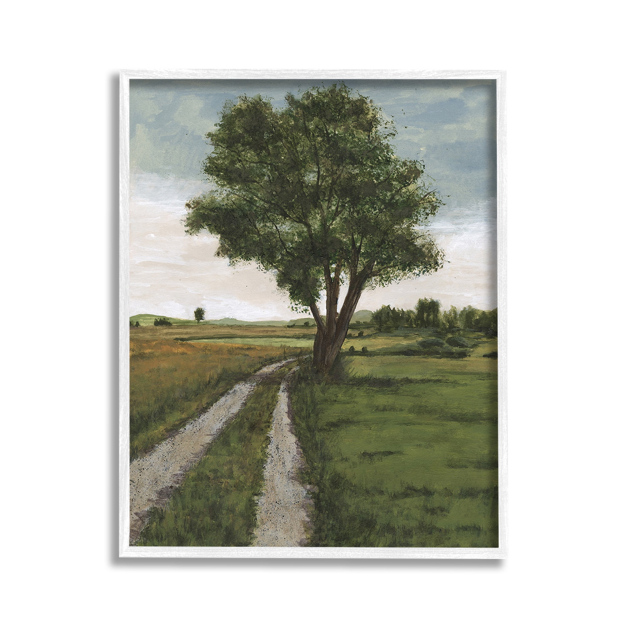 Stupell Industries Traditional Country Road Landscape Painting White Framed Art Print Wall Art, 11 x 14