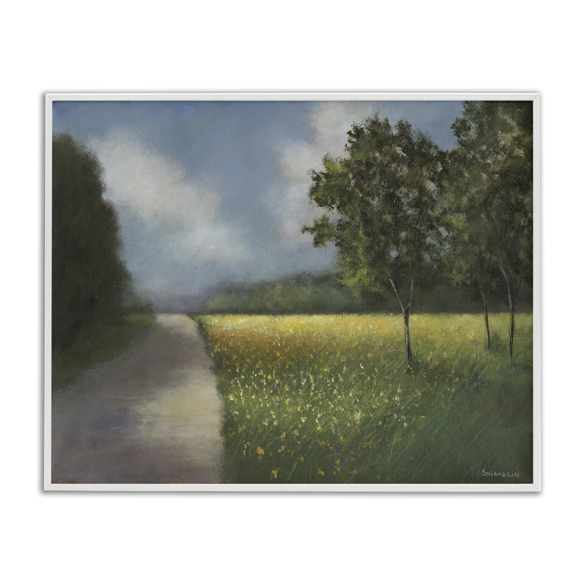 Stupell Industries Traditional Country Road Landscape Painting White Framed Art Print Wall Art, 20 x 16