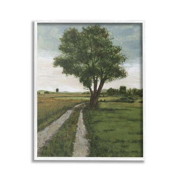 Stupell Industries Traditional Country Road Landscape Painting White Framed Art Print Wall Art, 24 x 30