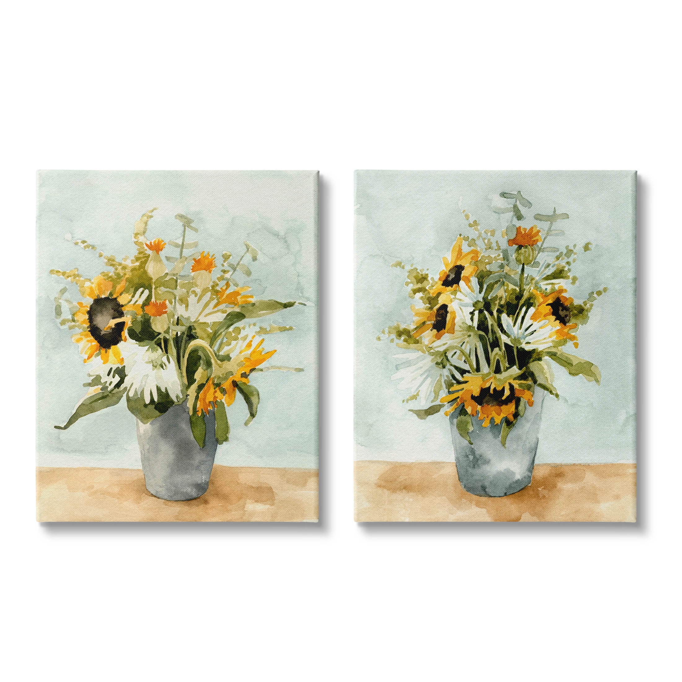 Stupell Industries Traditional Country Sunflower Bouquets Painting Gallery Wrapped Canvas Print Wall Art, Set of 2, Design by Emma Caroline