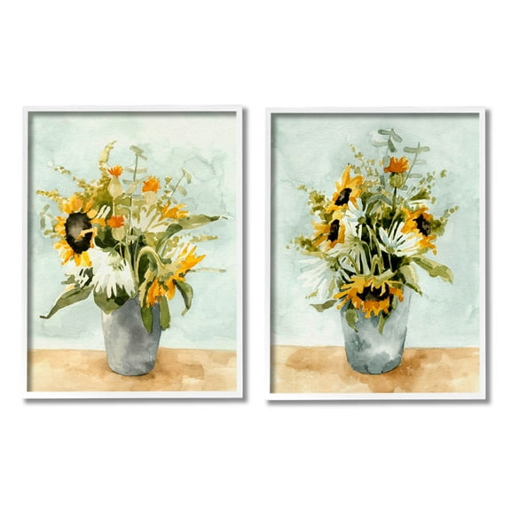 Stupell Industries Traditional Country Sunflower Bouquets Painting White Framed Art Print Wall Art, Set of 2, Design by Emma Caroline