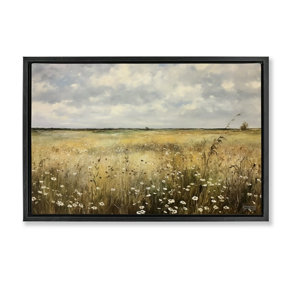 Stupell Industries Traditional County Field Landscape Painting Black Floater Framed Art Print Wall Art, 25 x 17