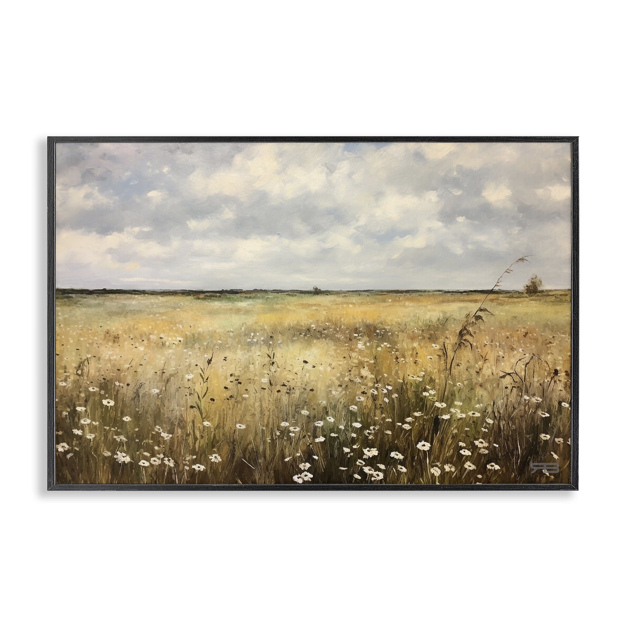 Stupell Industries Traditional County Field Landscape Painting Black Framed Art Print Wall Art, 18 x 12
