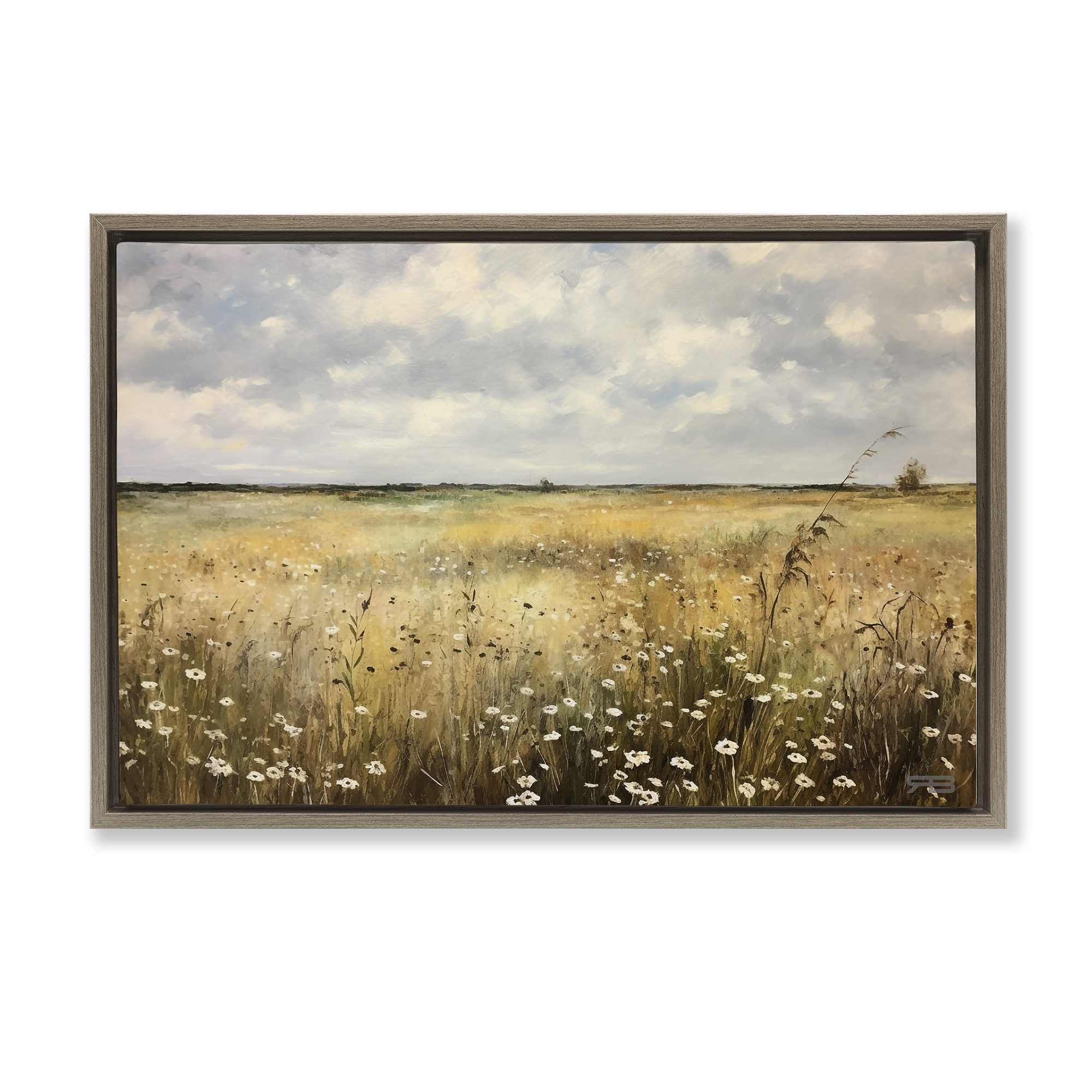 Stupell Industries Traditional County Field Landscape Painting Brown Floater Framed Art Print Wall Art, 31 x 21