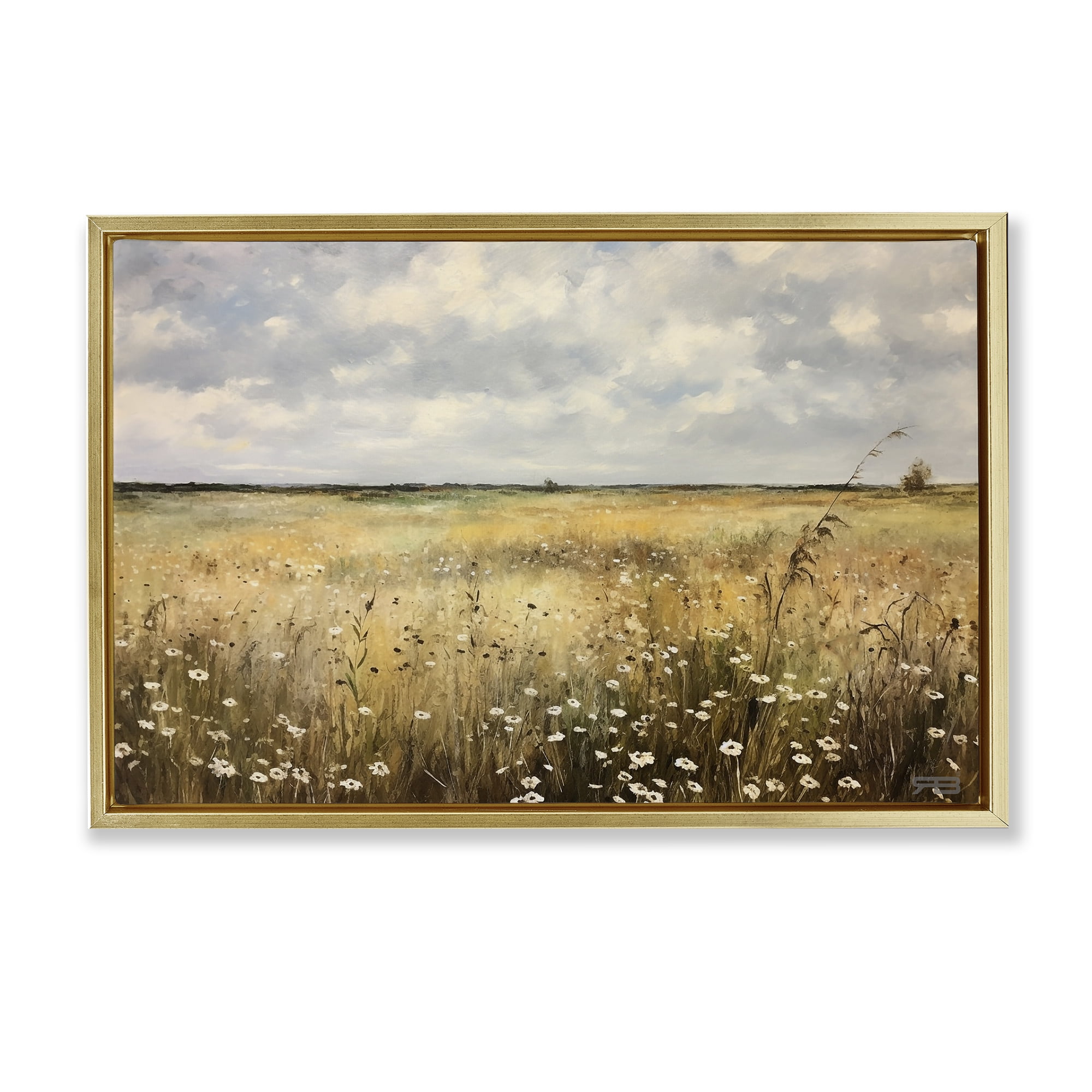 Stupell Industries Traditional County Field Landscape Painting Gold Floater Framed Art Print Wall Art, 25 x 17
