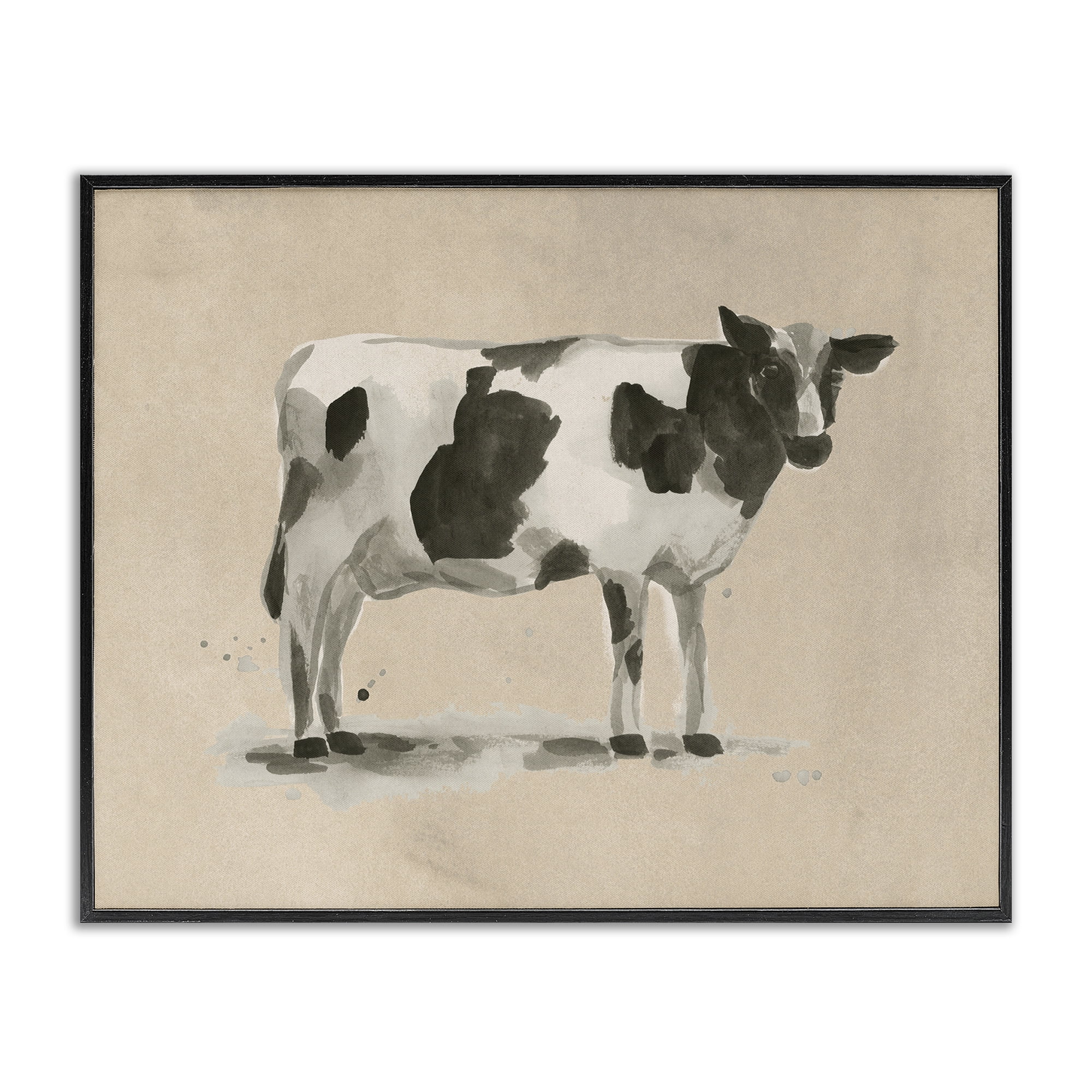 Stupell Industries Traditional Cow on Beige Animals & Insects Painting Black Framed Art Print Wall Art, 20 x 16