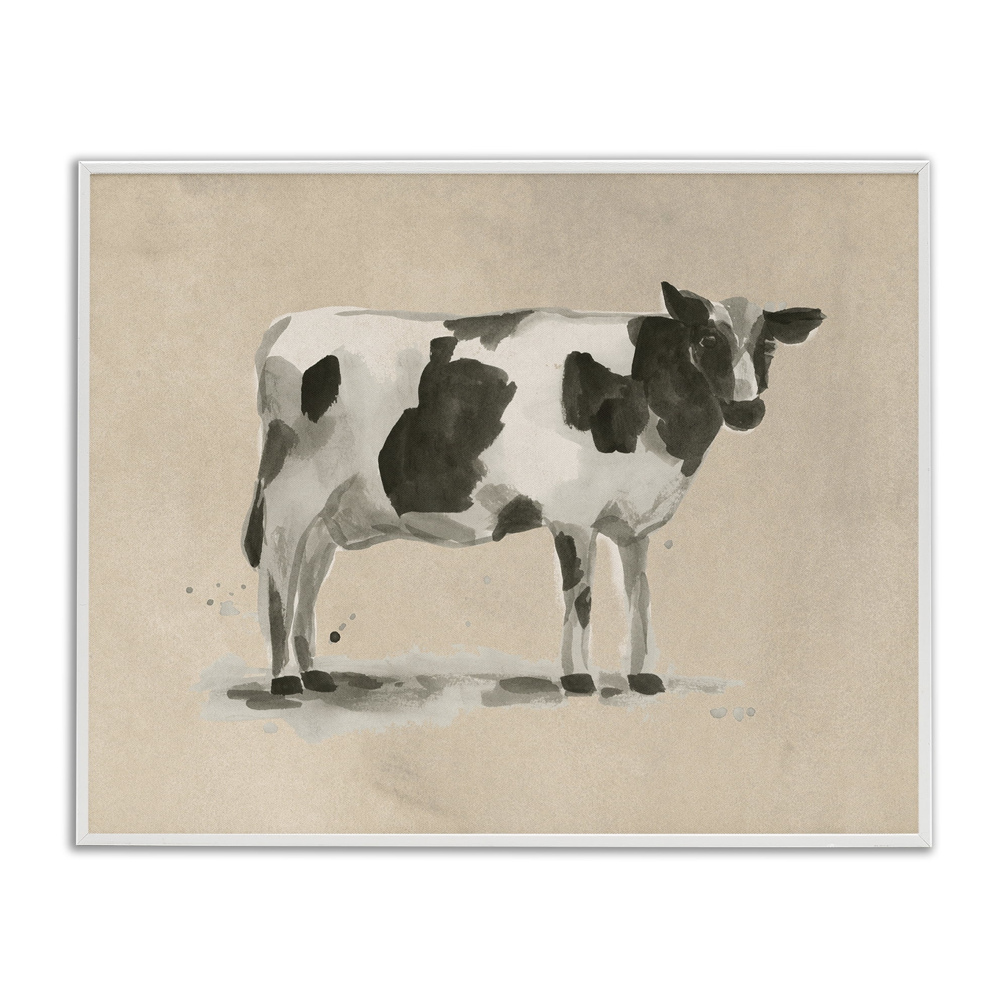Stupell Industries Traditional Cow on Beige Animals & Insects Painting White Framed Art Print Wall Art, 20 x 16