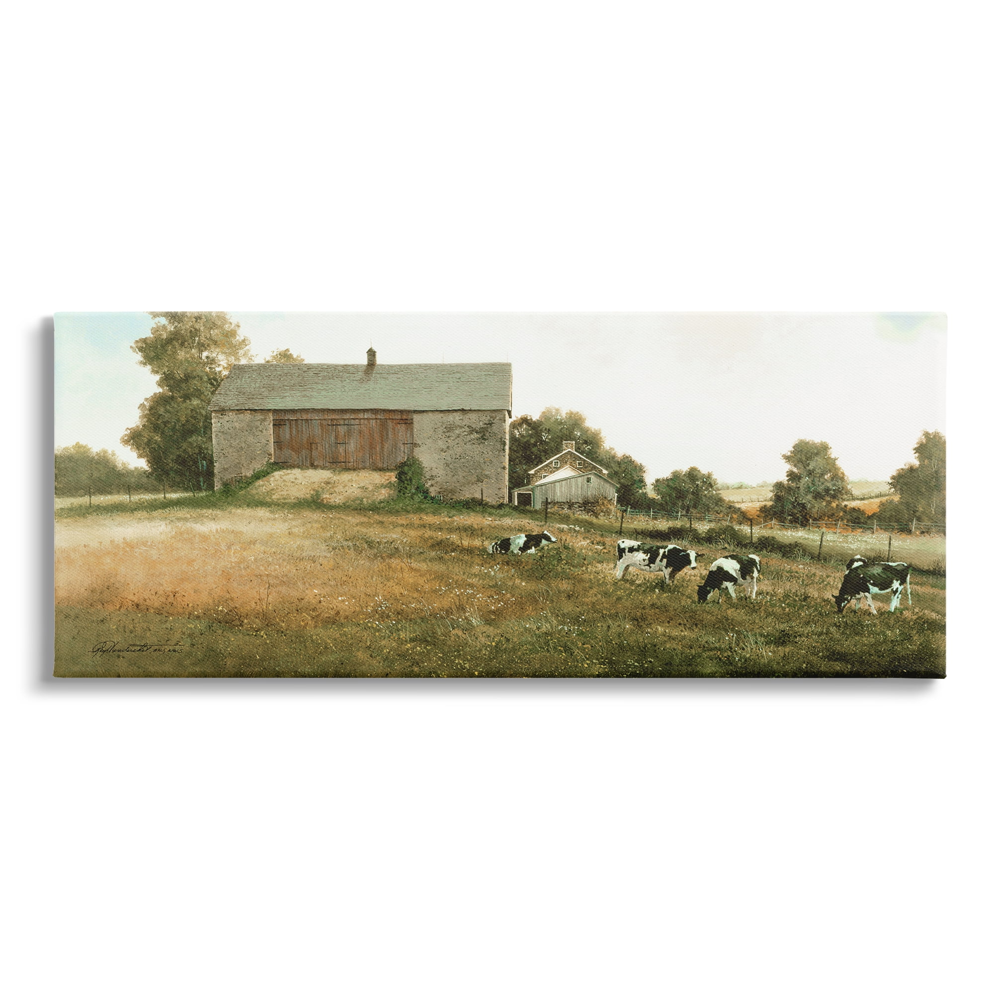 Stupell Industries Traditional Cows Grazing Animals & Insects Painting Gallery Wrapped Canvas Art Print Wall Art, 40 x 17
