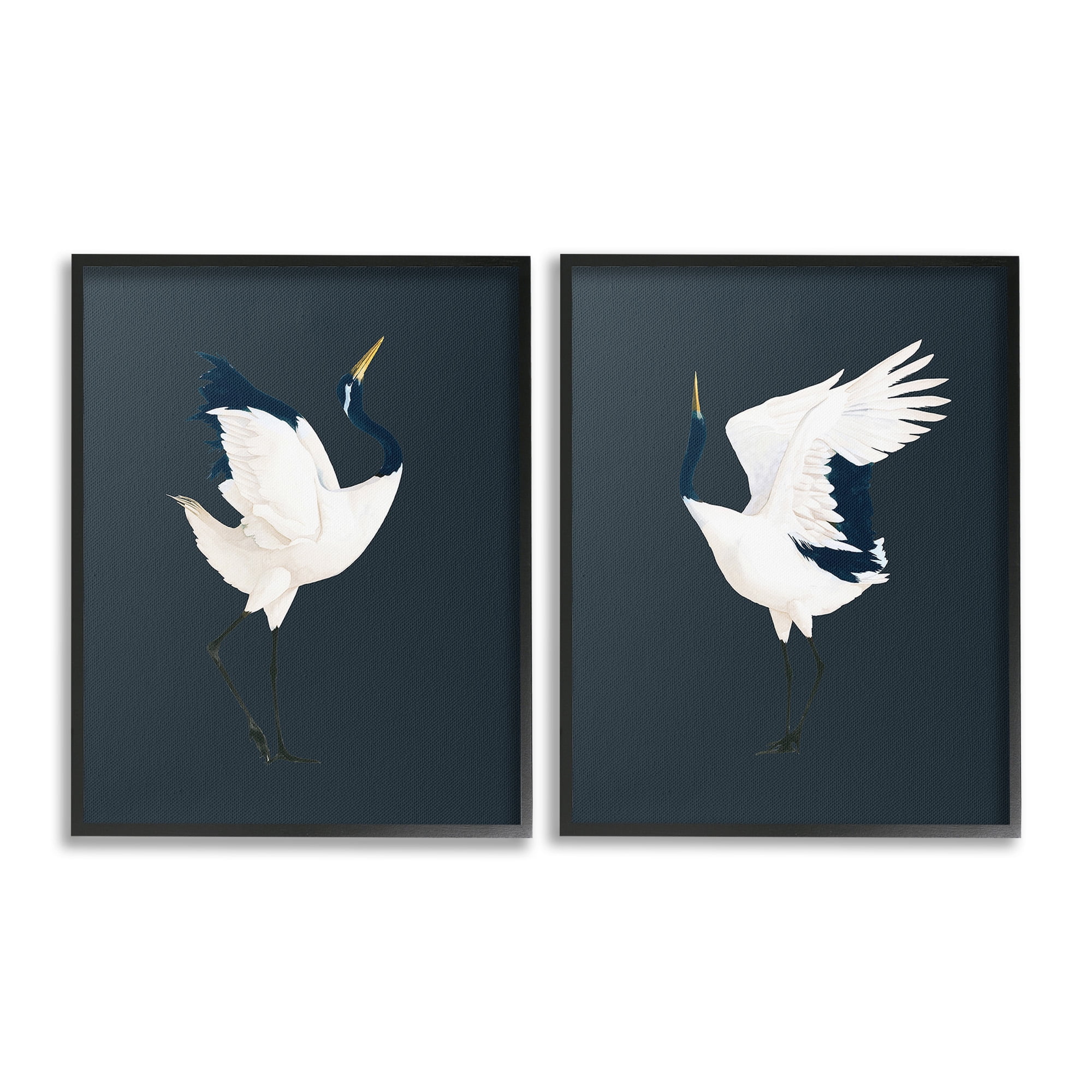 Stupell Industries Traditional Cranes Dance Animals & Insects Painting Black Framed Art Print Wall Art, 16 x 20, Set of 2