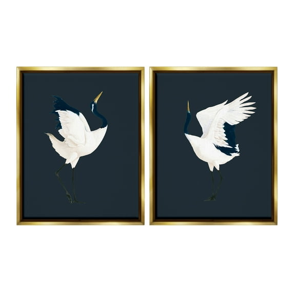 Stupell Industries Traditional Cranes Dance Animals & Insects Painting Gold Floater Framed Canvas Art Print Wall Art, 25 x 31, Set of 2