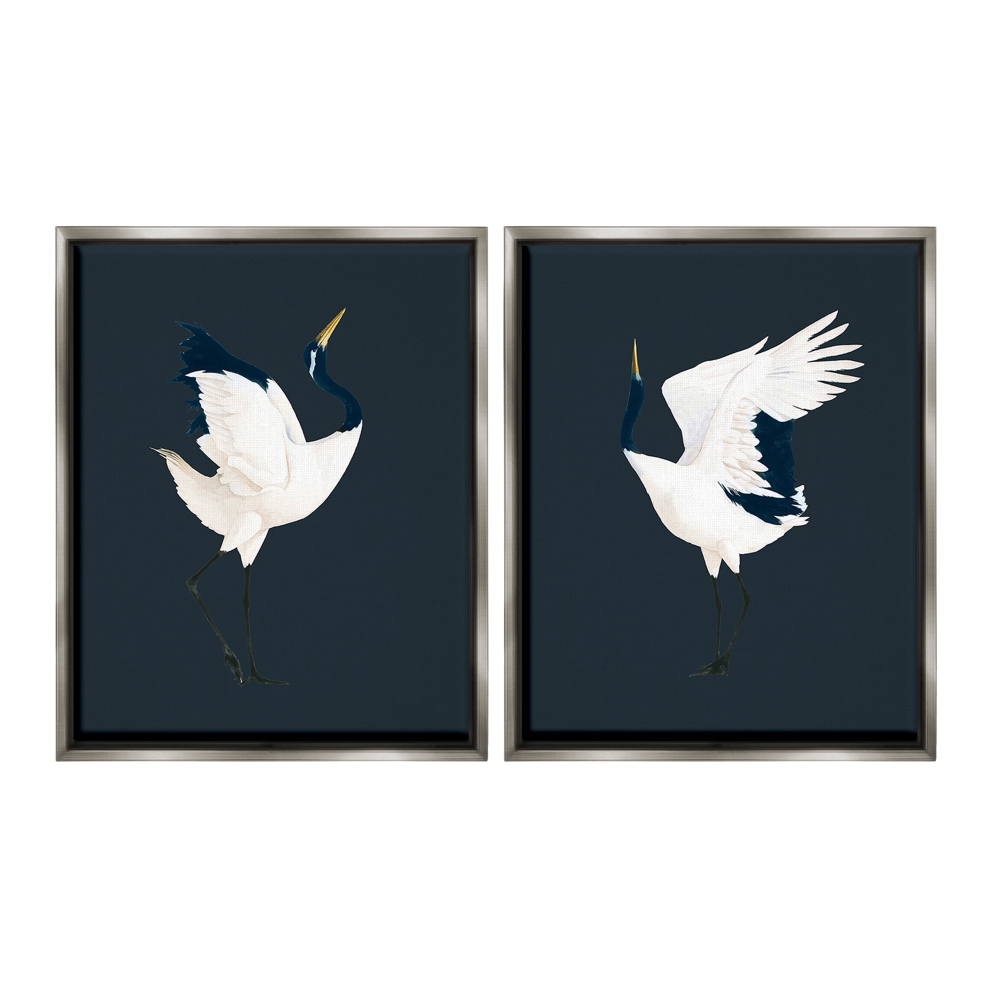 Stupell Industries Traditional Cranes Dance Animals & Insects Painting Gray Floater Framed Canvas Art Print Wall Art, 25 x 31, Set of 2