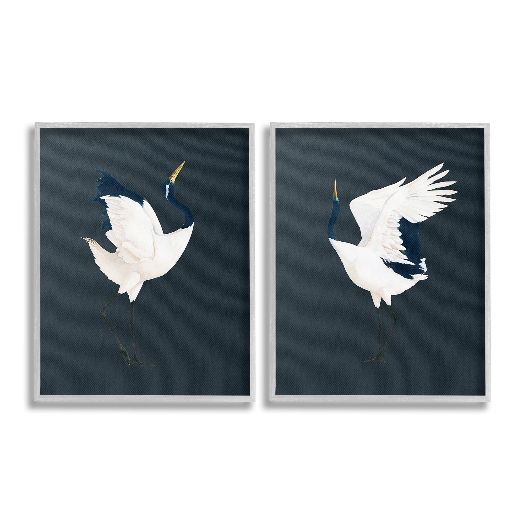 Stupell Industries Traditional Cranes Dance Animals & Insects Painting Gray Framed Art Print Wall Art, 11 x 14, Set of 2