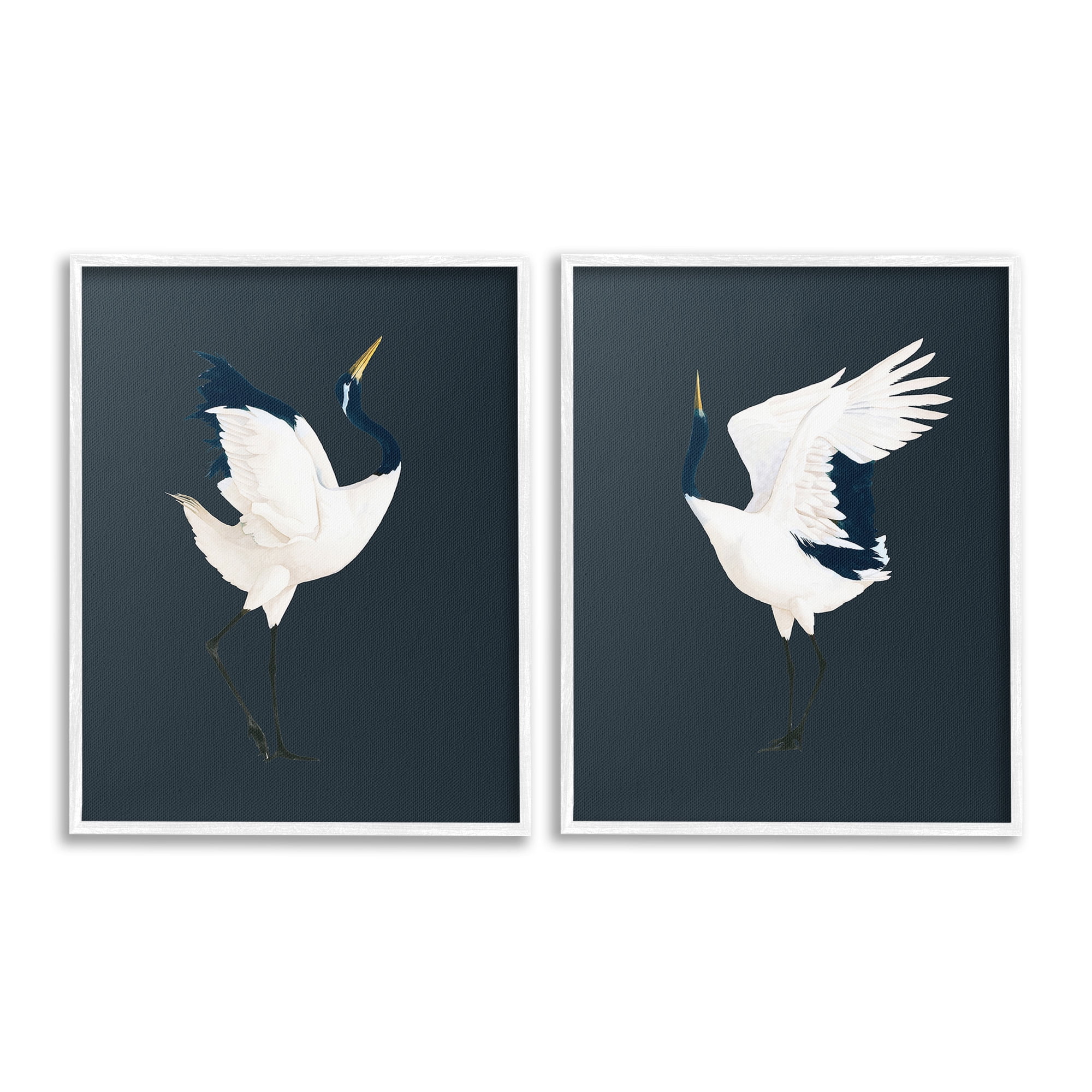 Stupell Industries Traditional Cranes Dance Animals & Insects Painting White Framed Art Print Wall Art, 11 x 14, Set of 2